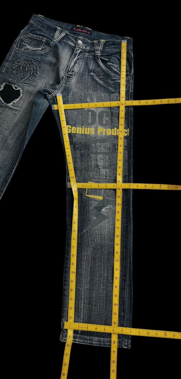 Japanese Brand Lang Rock Print Denim Jeans Size US 30 / EU 46 - 10 Thumbnail
