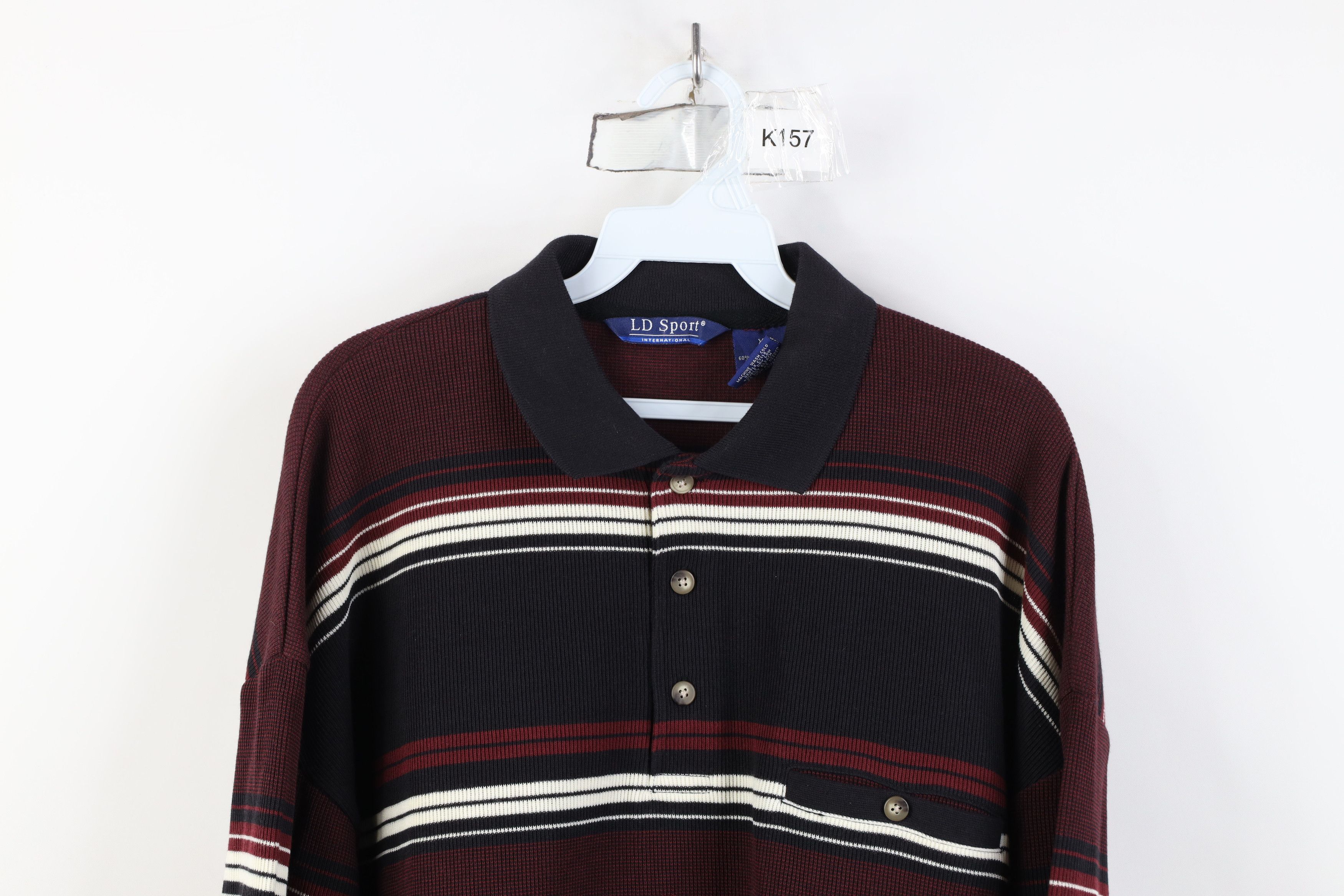 Vintage Vintage 90s Streetwear Ribbed Knit Long Sleeve Pullover Polo Size US XL / EU 56 / 4 - 2 Thumbnail
