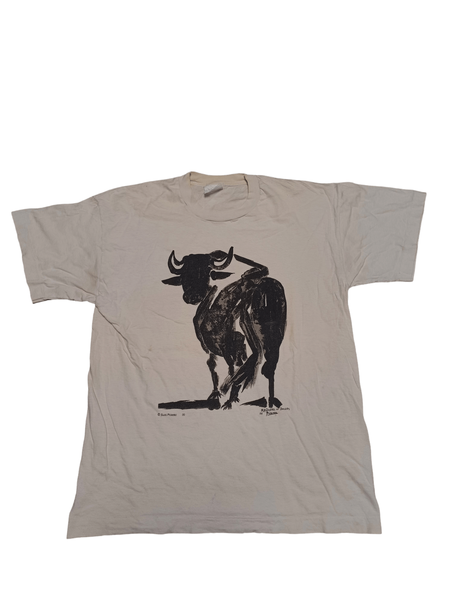 image of 2000 Vintage Pablo Picasso Artist Bull Tee in Beige, Men's (Size Medium)