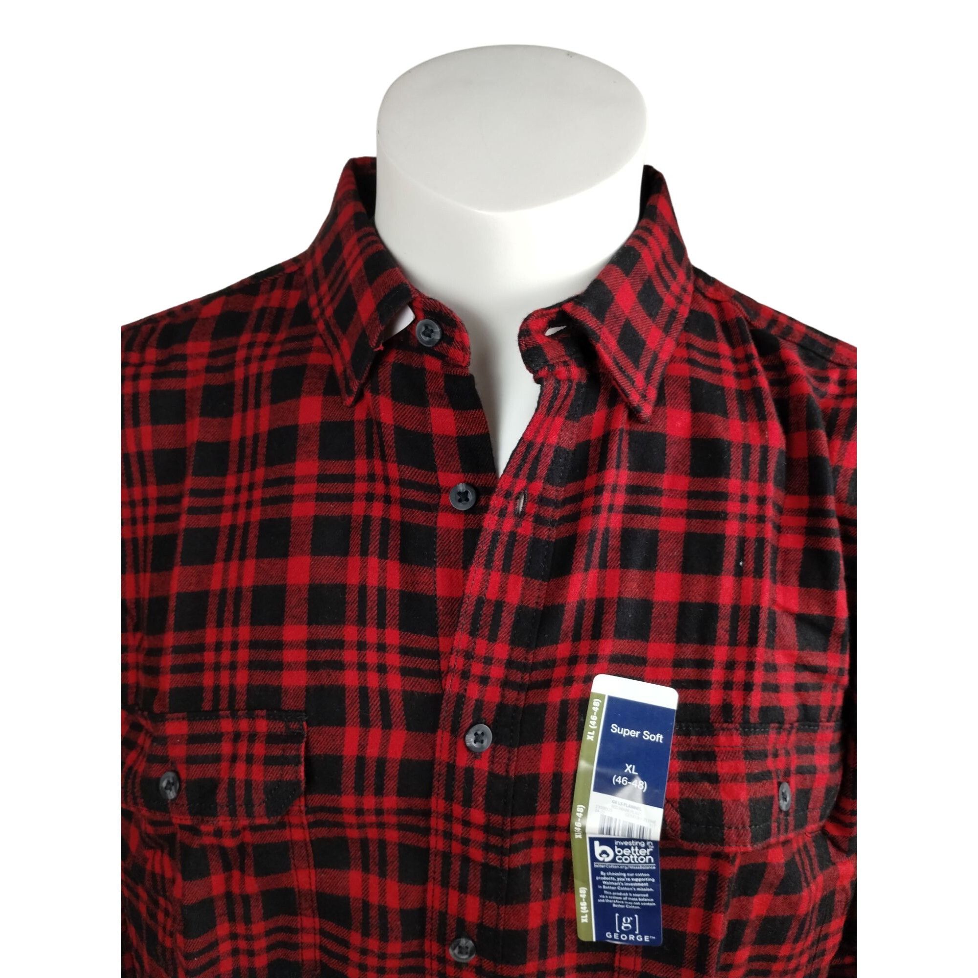 George George Mens XLT Red and Black Plaid Soft Flannel Long Sleeve Size US XL / EU 56 / 4 - 3 Thumbnail