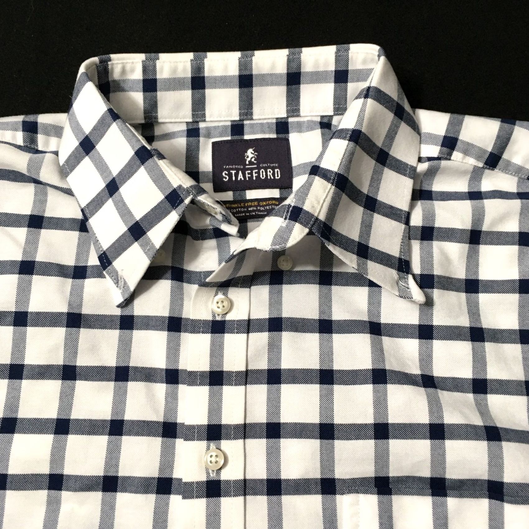 Stafford Stafford Shirt Mens 16.5 White Wrinkle Free Oxford Check Button Down Size US XL / EU 56 / 4 - 2 Thumbnail