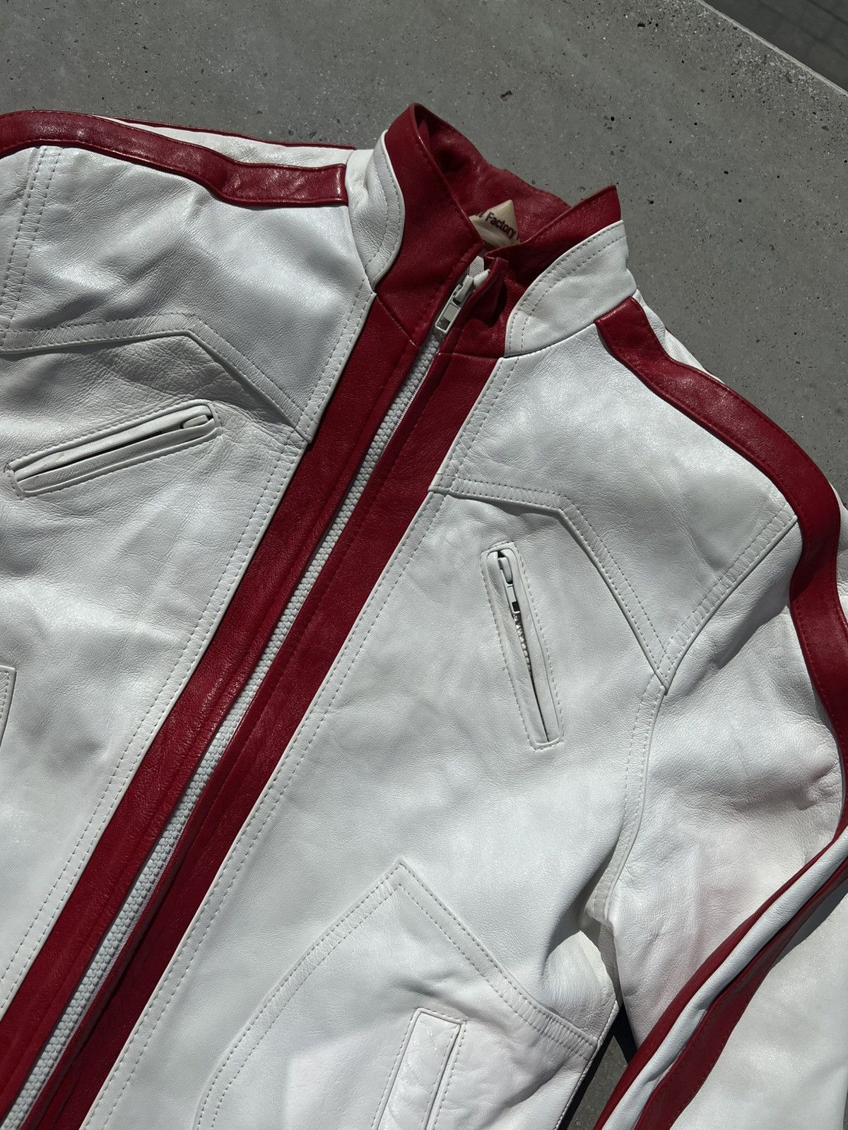 Japanese Brand × Vintage White and red leather jacket racing Size US M / EU 48-50 / 2 - 3 Thumbnail
