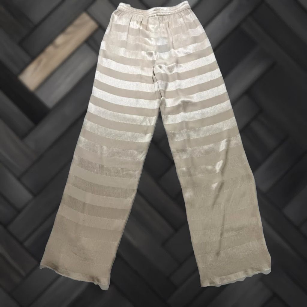 Armani Armani Women Beig​e Striped Wide-Leg Pants 42 Elastic Waist - Satin Front Flat 30 in Inseam Size 28" / US 6 / IT 42 - 1 Thumbnail