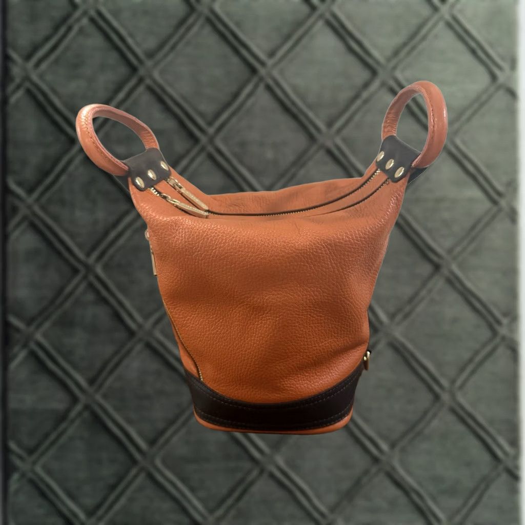 Vintage Valentina Leather Handbag Satchel Purse Italy Women Double Handles Zip 4 Zip Orange Brown Size ONE SIZE - 1 Thumbnail