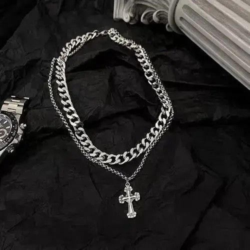 Other Double Layer Titanium Steel Cross Pendant Necklace for Men Size ONE SIZE - 5 Thumbnail