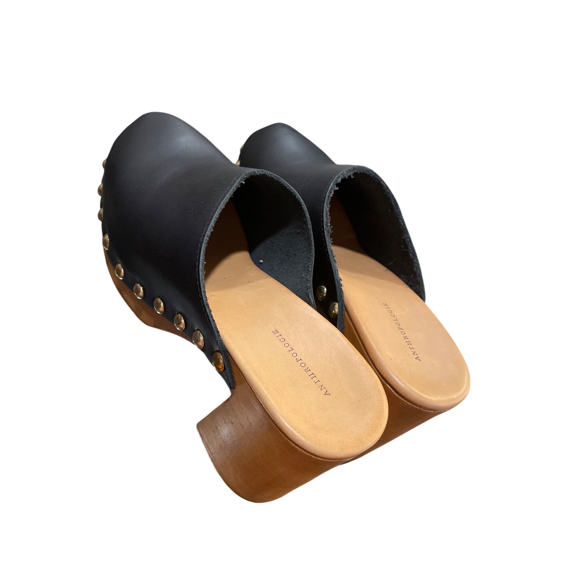 Anthropologie Anthropologie wms black leather 3.5" block heeled clogs shoe Size US 9.5 / IT 39.5 - 16 Thumbnail