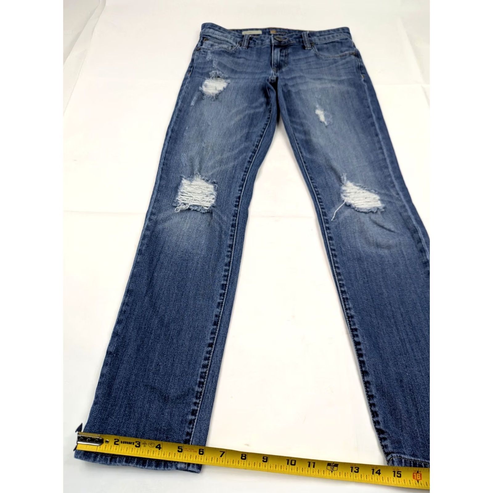 Vintage KUT from the Kloth Catherine Boyfriend Jeans Women 4 Blue Distressed 30x29 Regular Rise Mid 5-Pocket Denim Cotton Blend Spandex Size 27" / US 4 / IT 40 - 3 Thumbnail