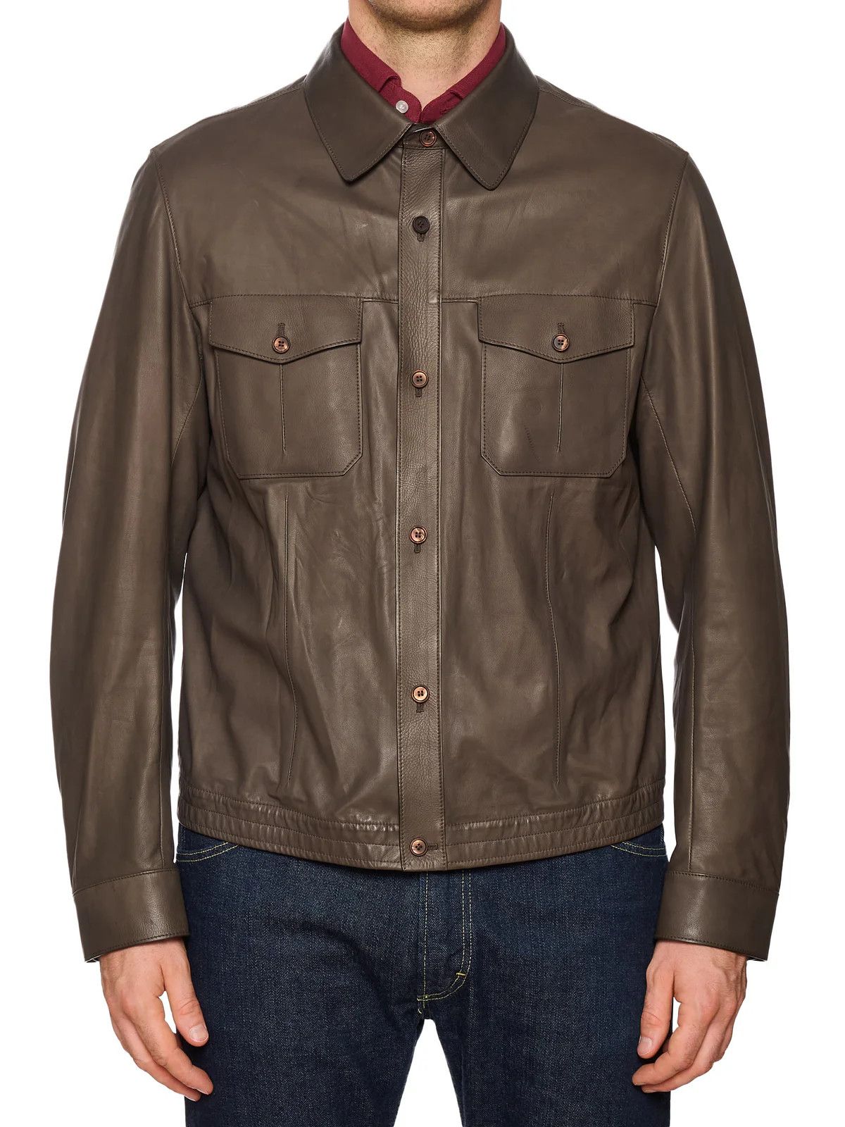 Ermenegildo Zegna ERMENEGILDO ZEGNA Taupe Calfskin Leather Jacket Size US L / EU 52-54 / 3 - 5 Thumbnail
