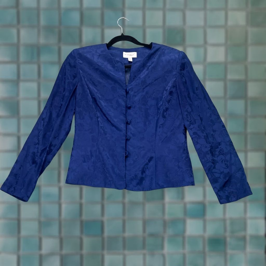 Vintage VINTAGE Papell Boutique Jacket Womens 10 Blue Blazer Coat Silk Lined Single Breasted Blazer Womens 10 Blue Silk Lined Buttoned City Retro 90s Womens Size L / US 10 / IT 46 - 1 Thumbnail