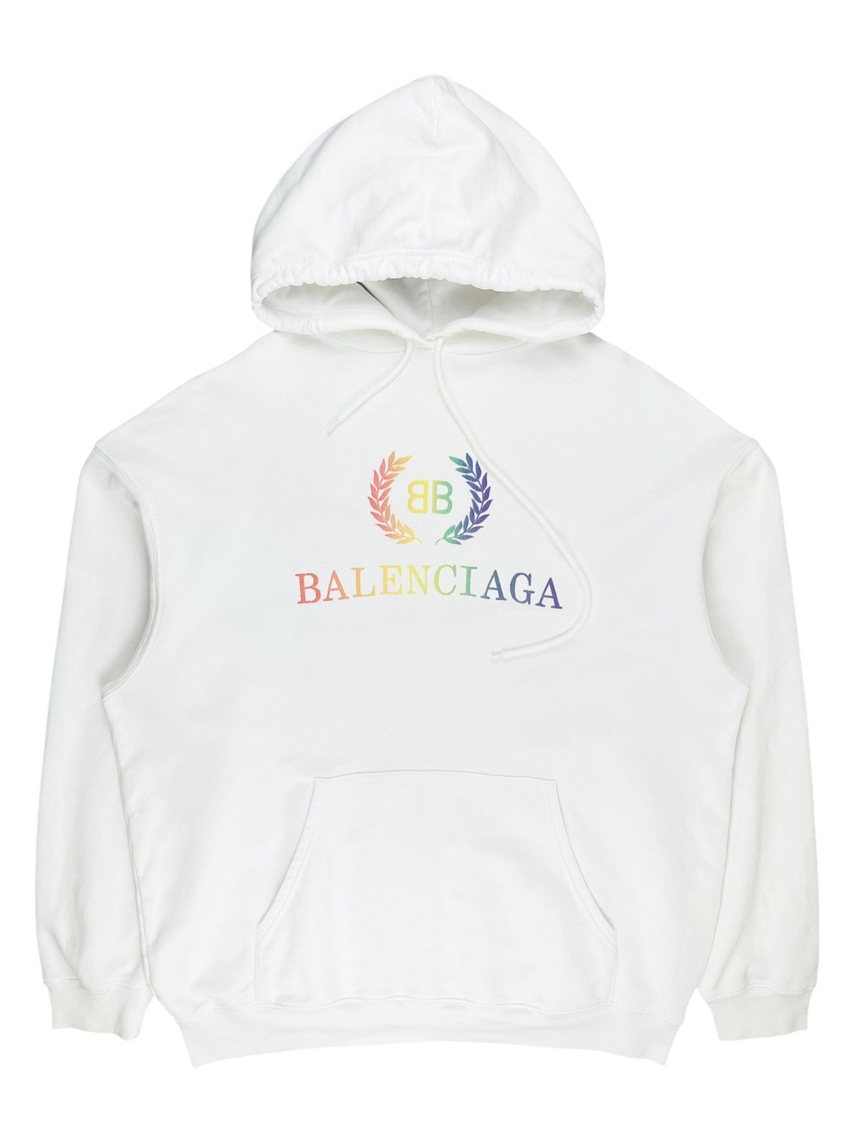 Balenciaga SS19 Balenciaga Rainbow Crest Logo Embroidered Hoodie White Size US M / EU 48-50 / 2 - 1 Thumbnail