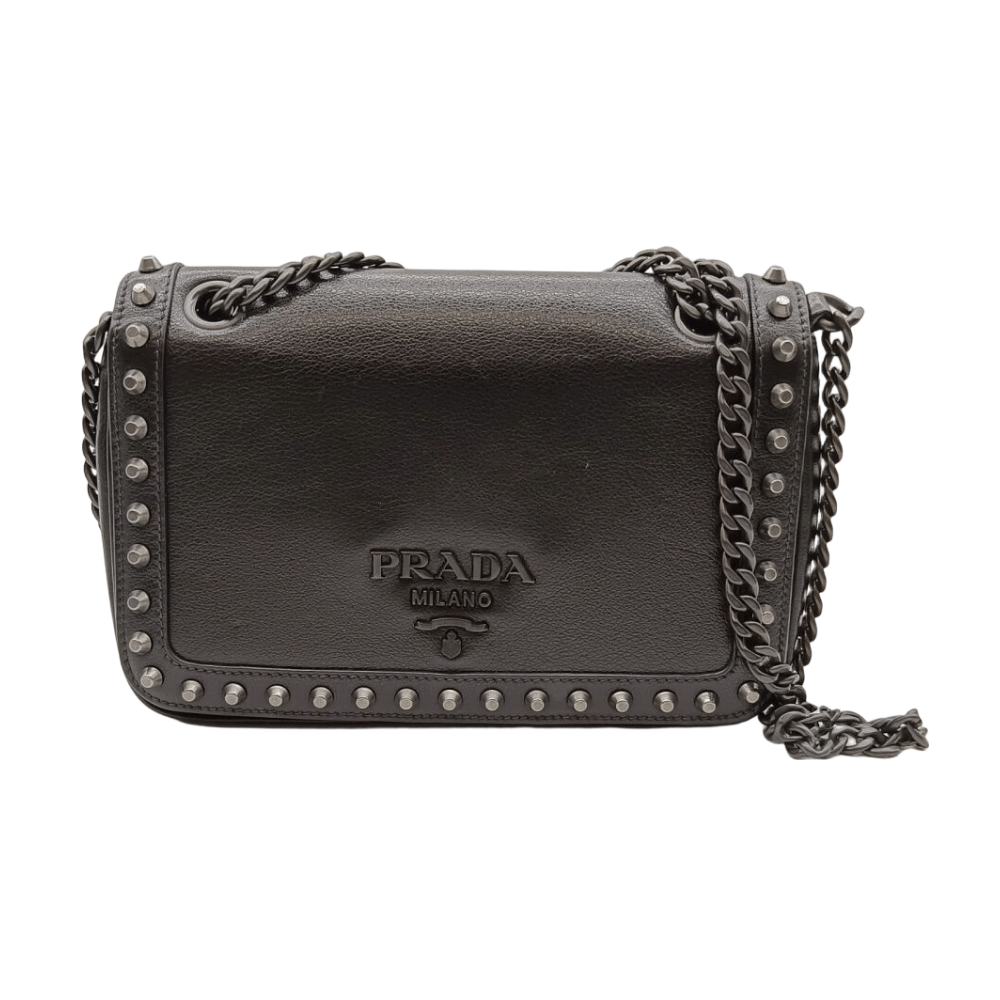 Prada Prada Studded Leather Shoulder Bag One Size Size ONE SIZE - 1 Thumbnail