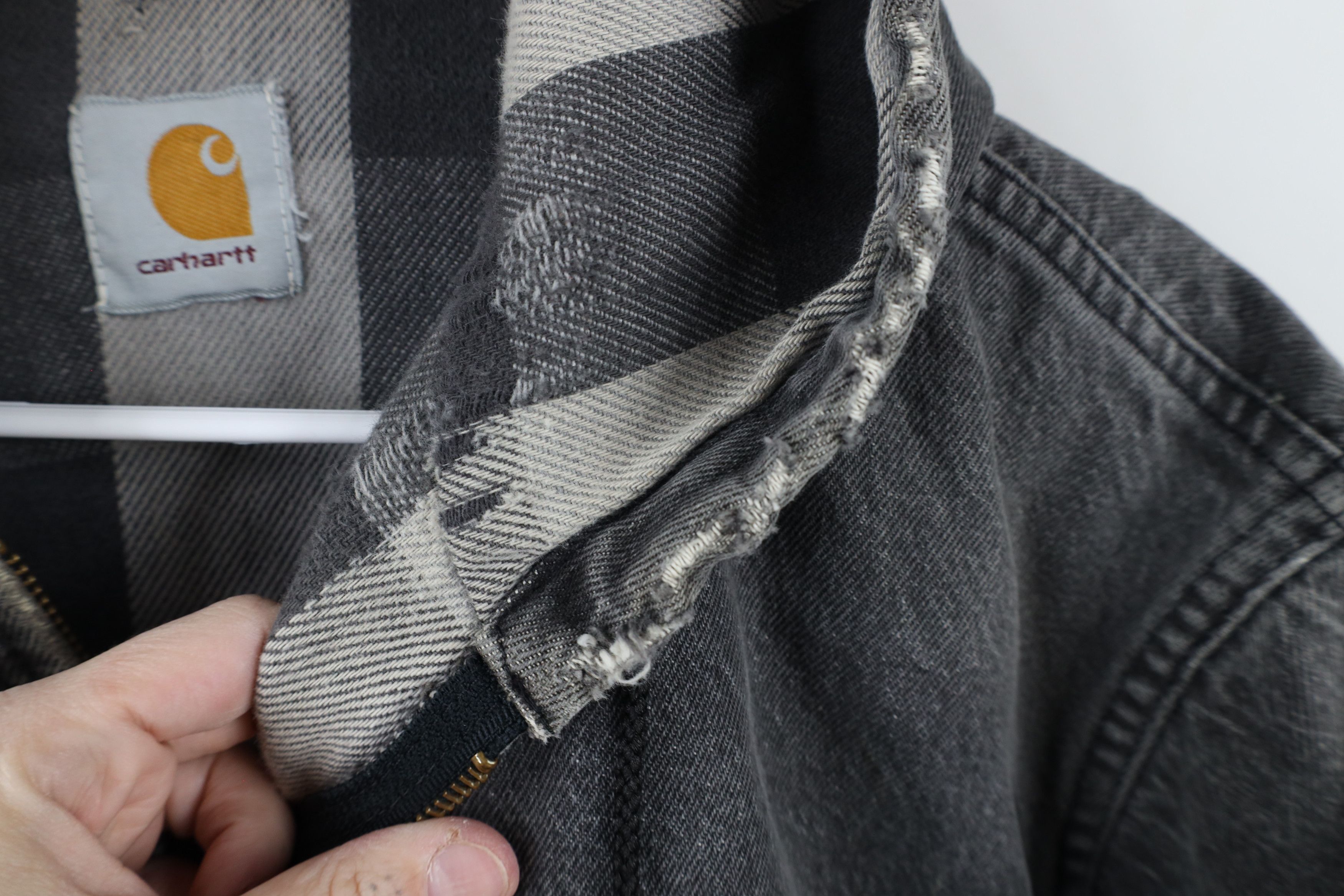Carhartt Vintage 90s Carhartt Lined Denim Hooded Jacket Gray USA Size US XXL / EU 58 / 5 - 9 Thumbnail