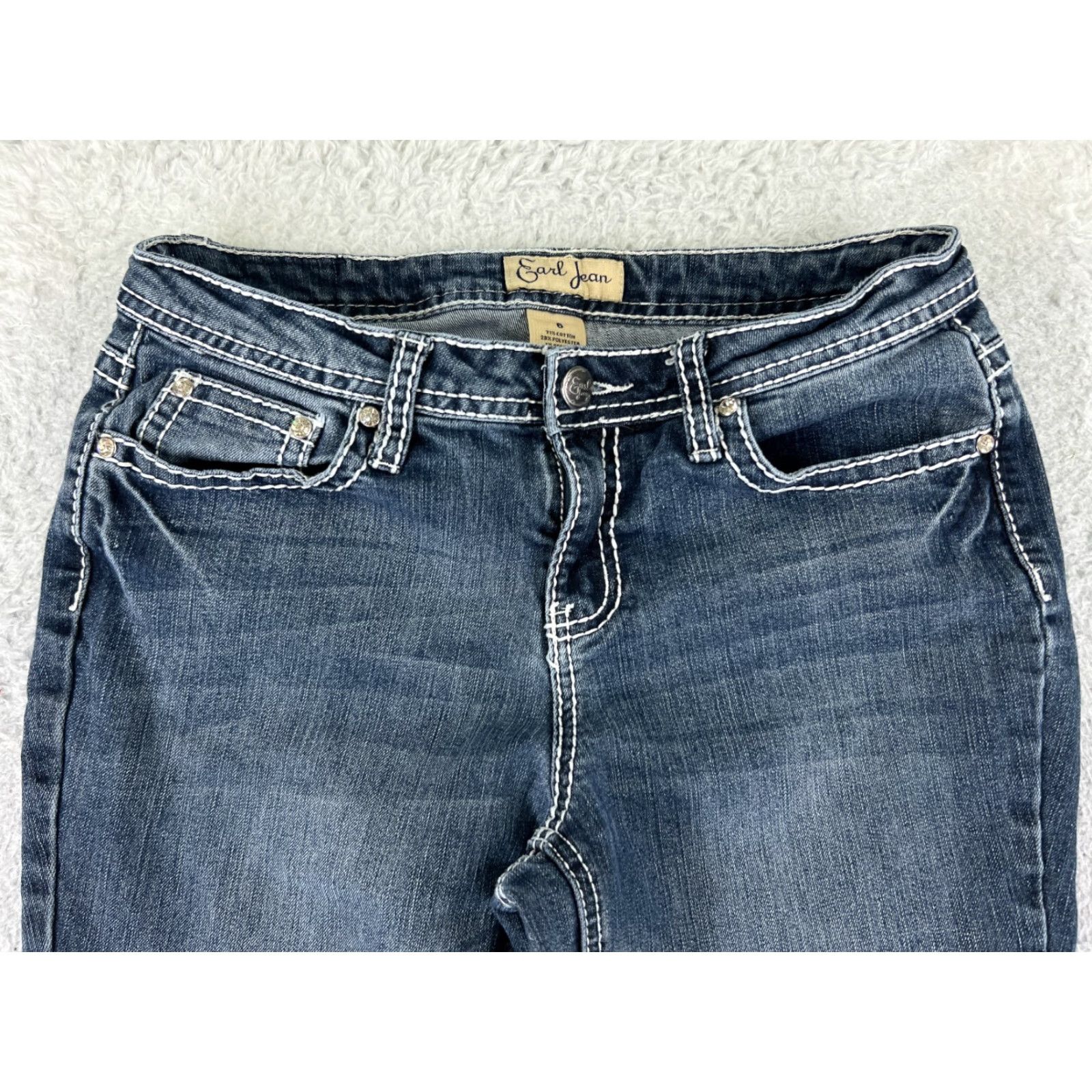 Vintage Earl Jean Pants Women 6 Blue Denim Bootcut Low Rise Bling Embroidered Stretch Size 28" / US 6 / IT 42 - 4 Thumbnail