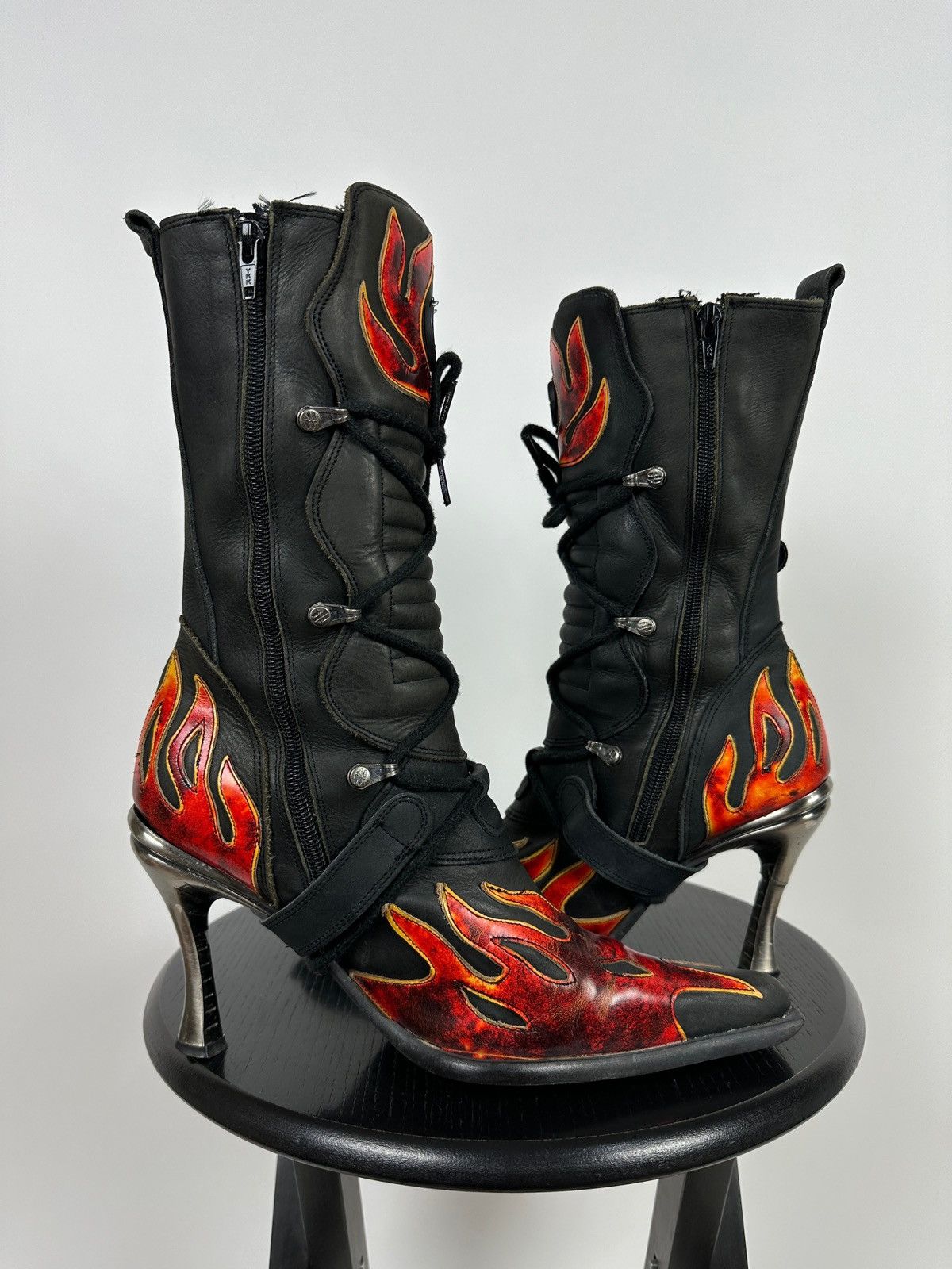 New Rock New Rock Flames Leather Heels Boots Y2K Size US 9 / IT 39 - 5 Thumbnail