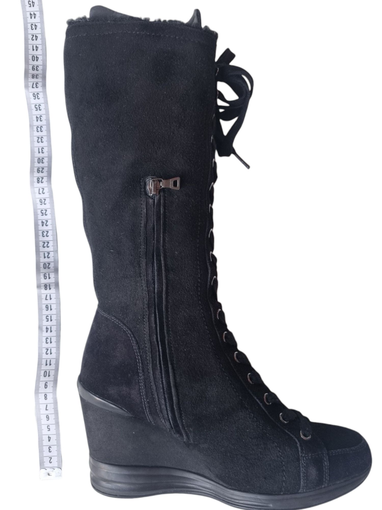 Prada Box Prada Suede Sheepskin Wedge Lace Up Leather Upper Boots Size US 6 / IT 36 - 18 Thumbnail
