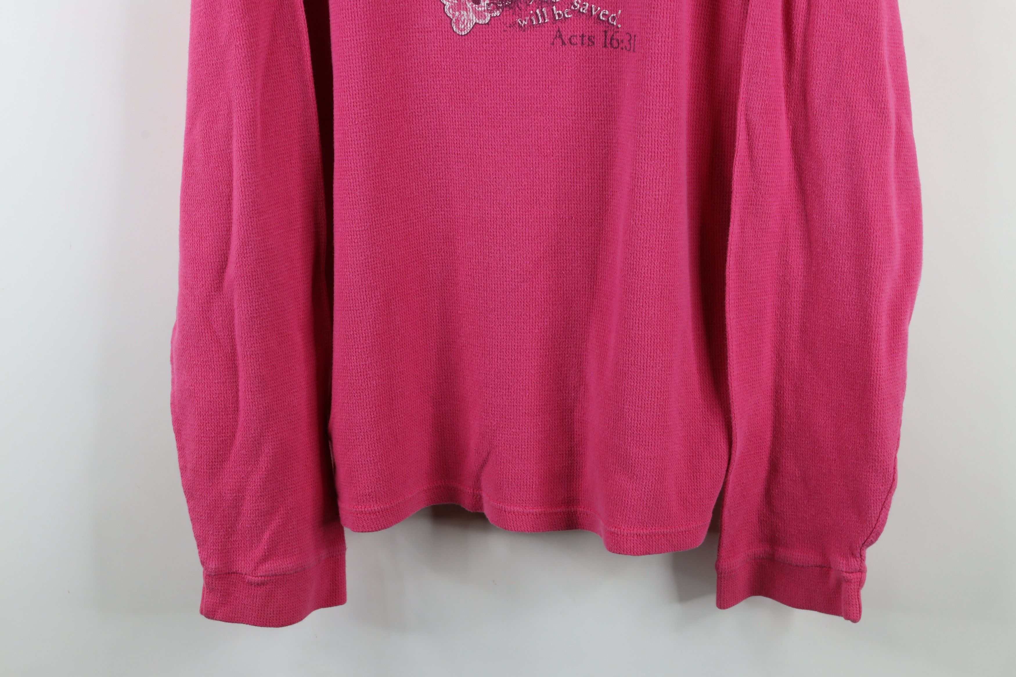 Vintage Vintage Y2K Thermal Waffle Knit Long Sleeve T-Shirt Pink Size XL / US 12-14 / IT 48-50 - 3 Thumbnail