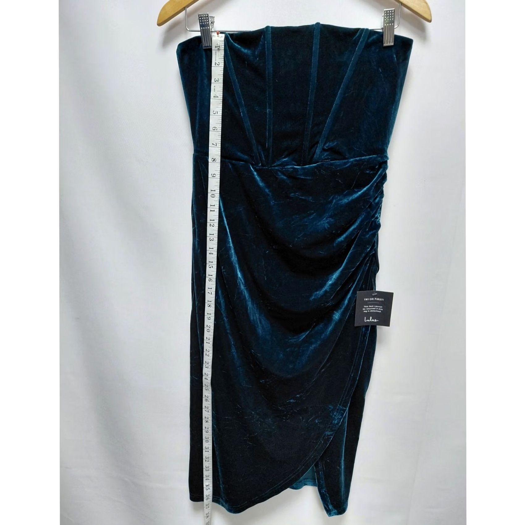 Lulus Lulus Teal Velvet Strapless Dress Sleeveless Knee Length M Solid Dress Formal Party Cocktail Womens Size M / US 6-8 / IT 42-44 - 7 Thumbnail