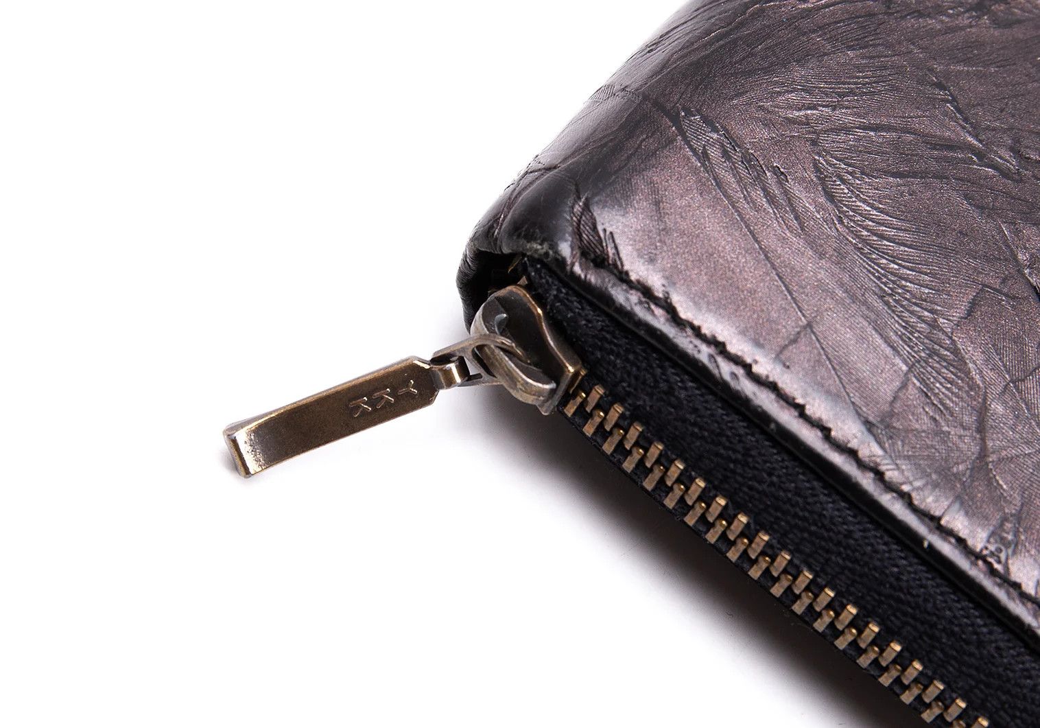 Jean Paul Gaultier Feather Embossed Round Zip Wallet in Brown Size ONE SIZE - 8 Thumbnail