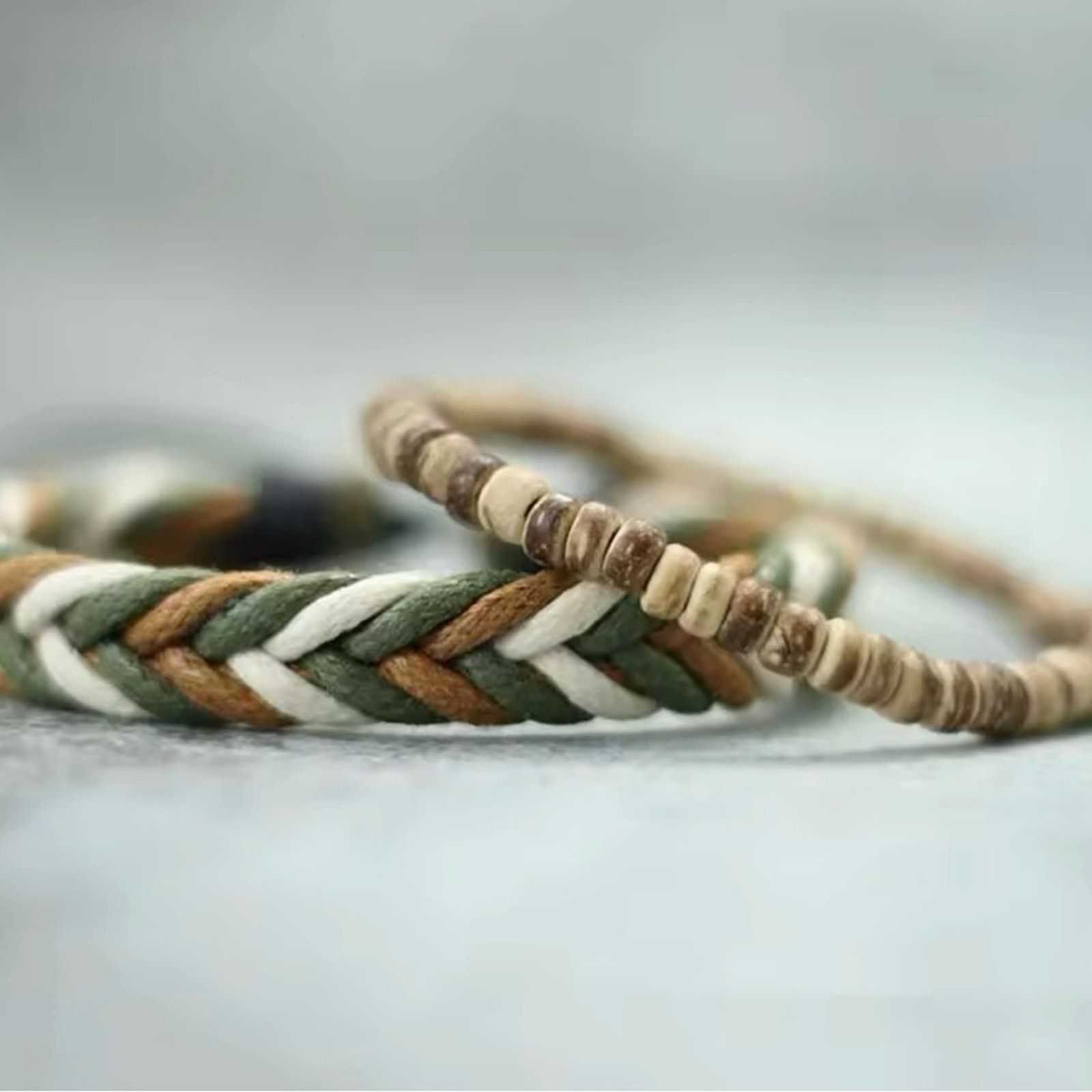 Other 2Pcs Mens Weave Bracelet Set Natural Wood Rope Braclet Size ONE SIZE - 3 Thumbnail