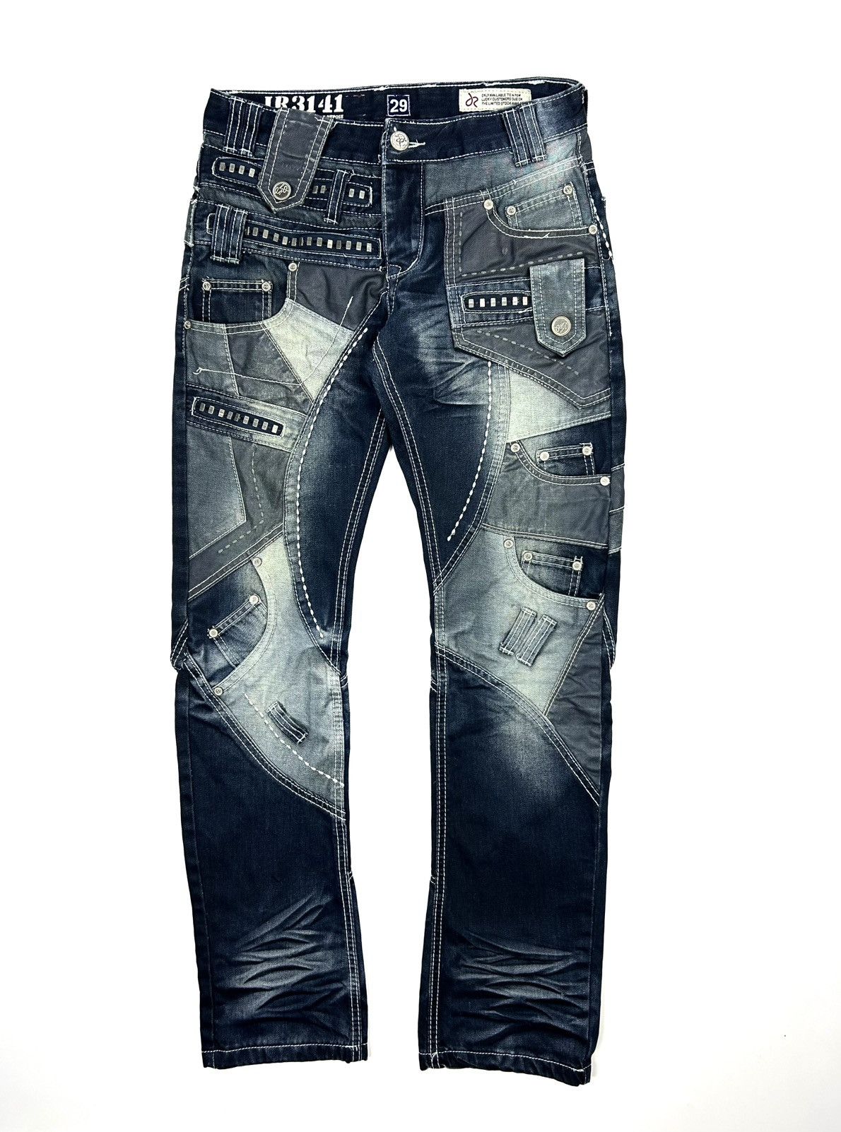 Japanese Brand J RAG Avant-Garde Japanese Jeans Multi-Pocket Navy Denim Y2K Size US 29 - 2 Thumbnail