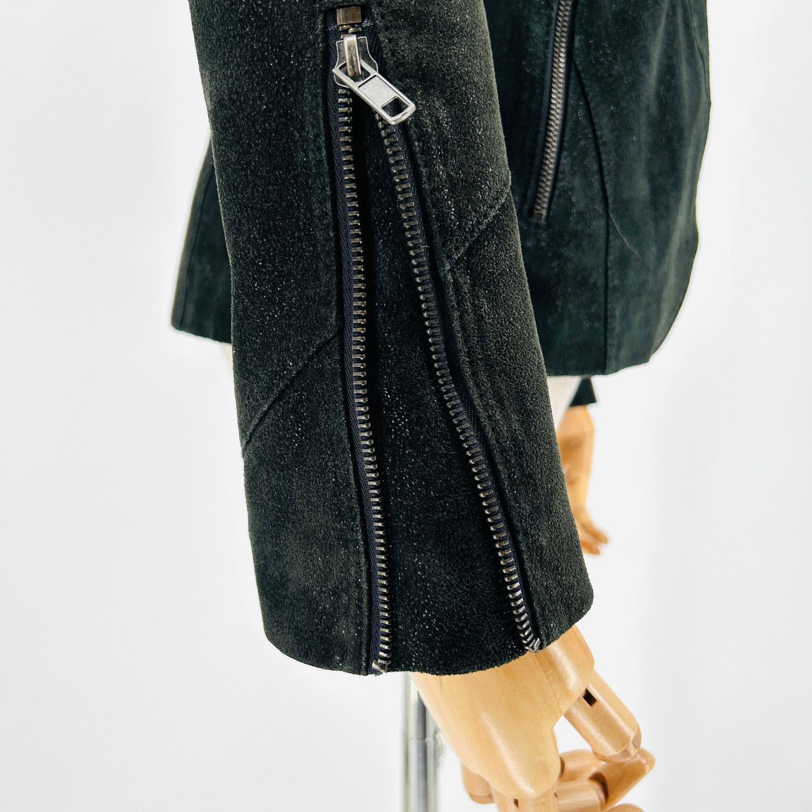Vintage Y2k ONLY Black Suede Leather Moto Jacket with Zipper Detail Size XS / US 0-2 / IT 36-38 - 5 Thumbnail