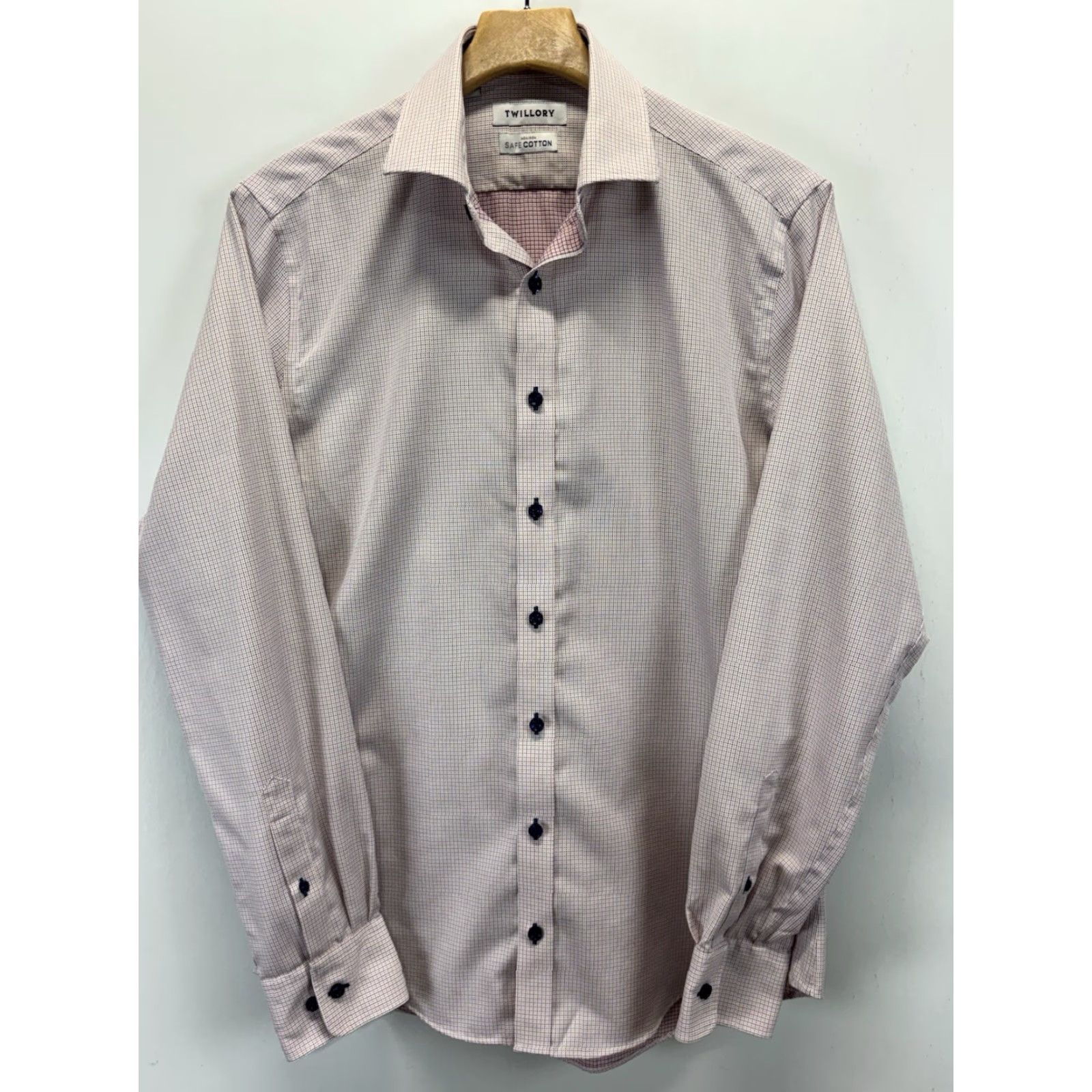 Vintage Twillory Dress Shirt Mens 15.5 34/35 White Micro Check Non Iron Tailored Fit | Regular Size 42R - 2 Thumbnail