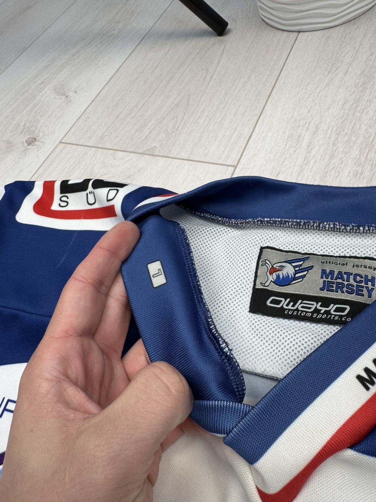 NHL MATCHWORN HC Adler Mannheim hockey jersey #13 MAIER Size US L / EU 52-54 / 3 - 11 Thumbnail