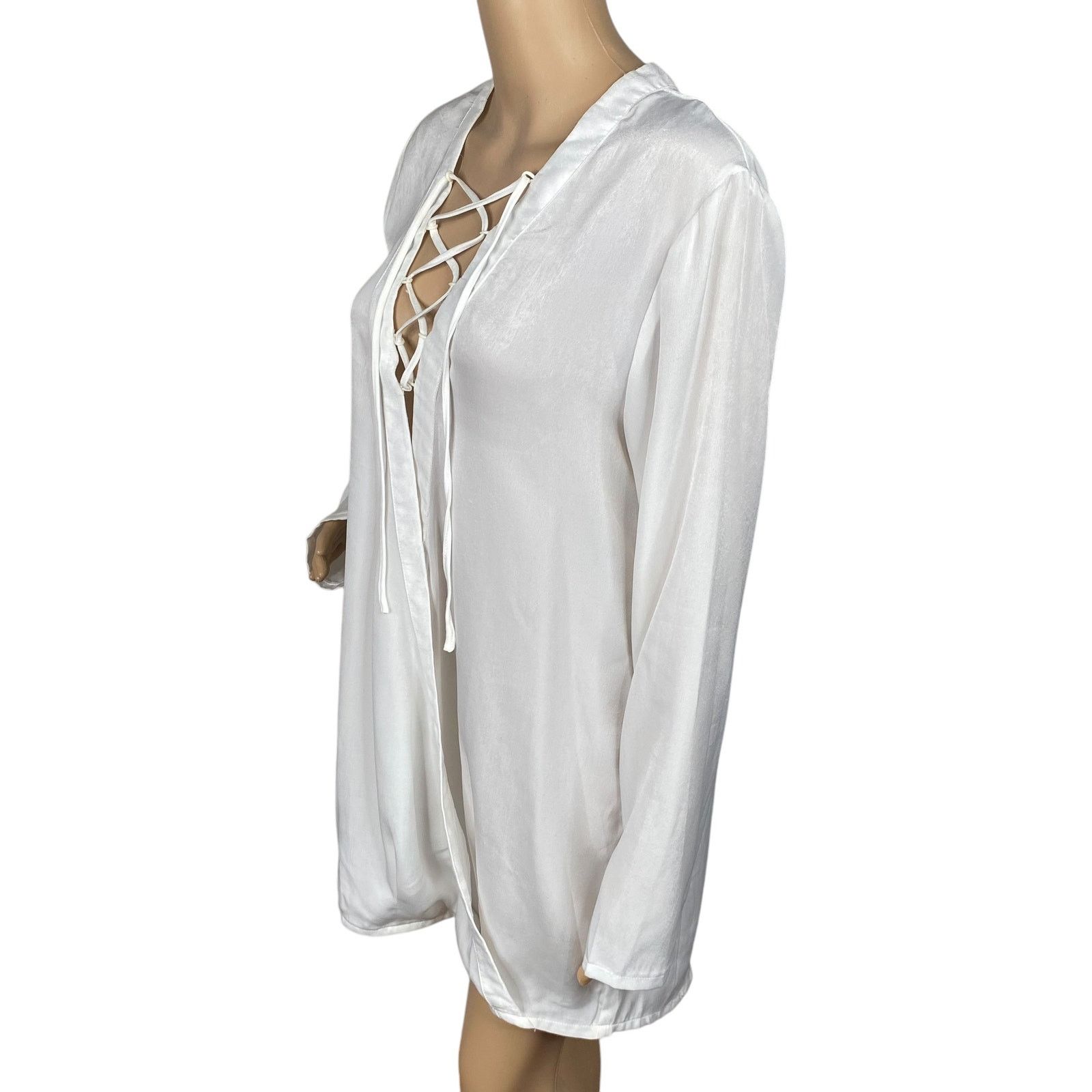 REVOLVE Rat & Boa NWT Satin Lace Up Crossover Wrap Tunic Top SZ L Size L / US 10 / IT 46 - 3 Thumbnail