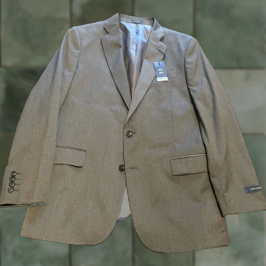 Stafford Stafford Gray Stretch Wool Blend Sport Coat Blazer 44R Classic Fit Notch Lapel 2 Button Wool Polyester Spandex Mens Jacket Size 44R - 1 Thumbnail