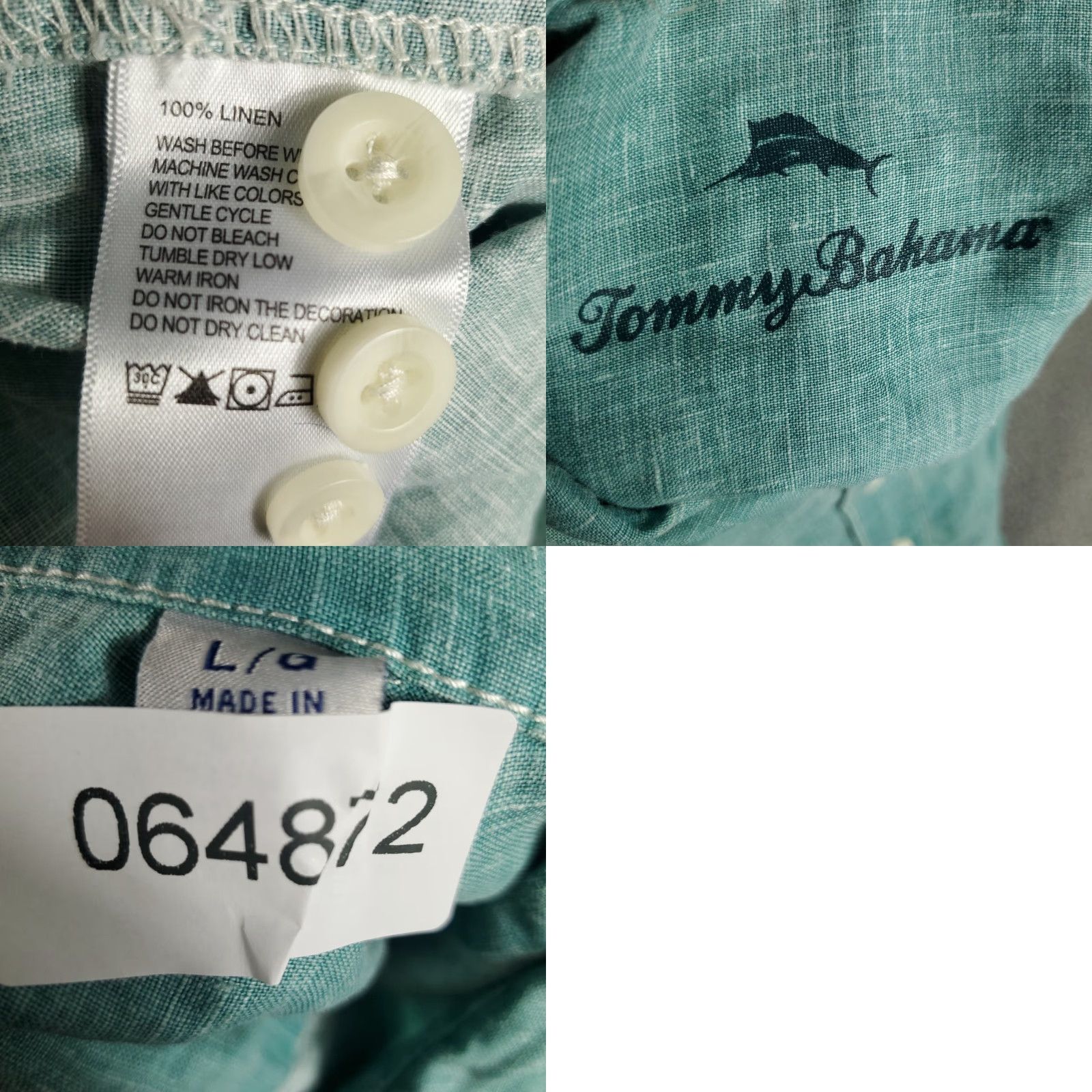 Tommy Bahama Tommy Bahama Shirt Mens Large Turquoise Marlin Linen Button Up Long Sleeve Size US L / EU 52-54 / 3 - 8 Thumbnail