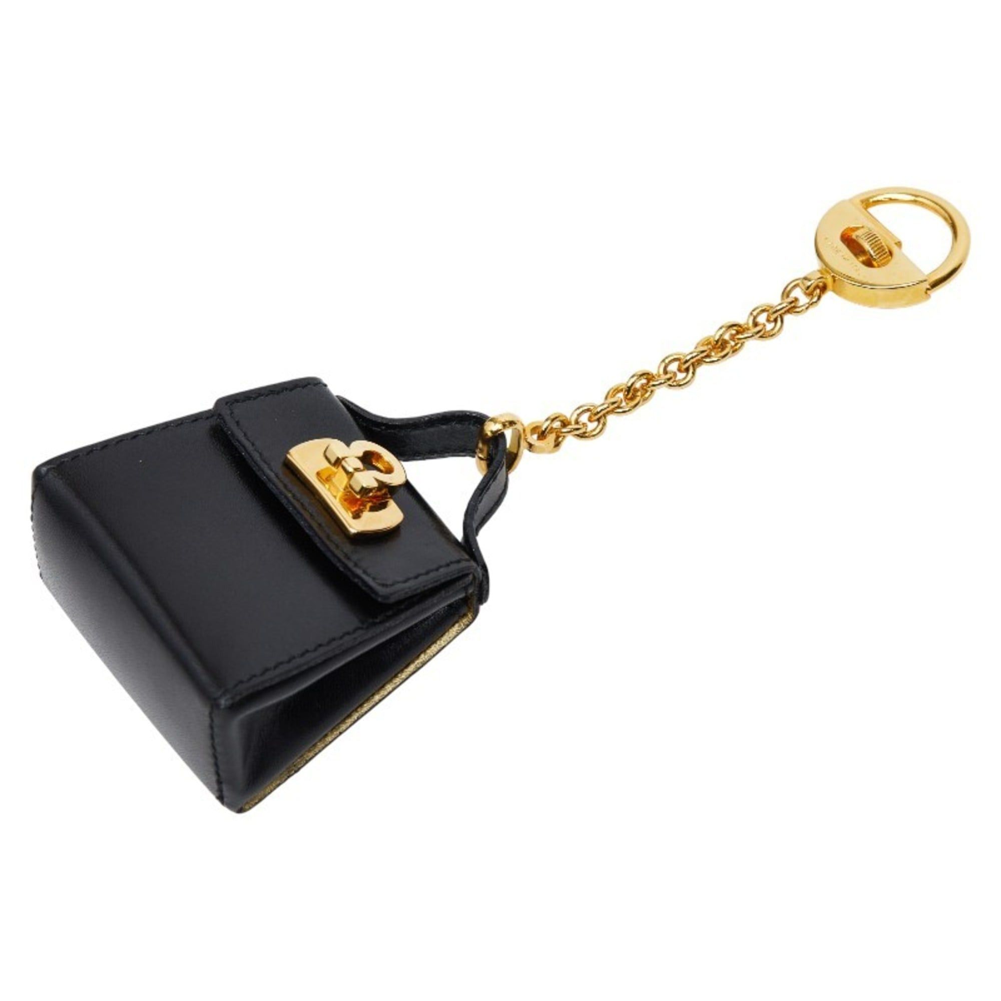 Salvatore Ferragamo Salvatore Ferragamo Gancini bag motif charm keychain key gold black plated leather women's Size ONE SIZE - 1 Thumbnail