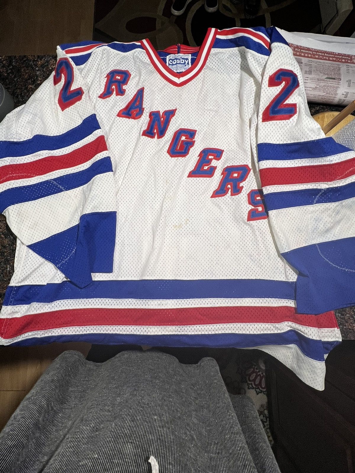 image of Ccm Game Worn Rangers Mike Gartner Jersey in White, Men's (Size XL)