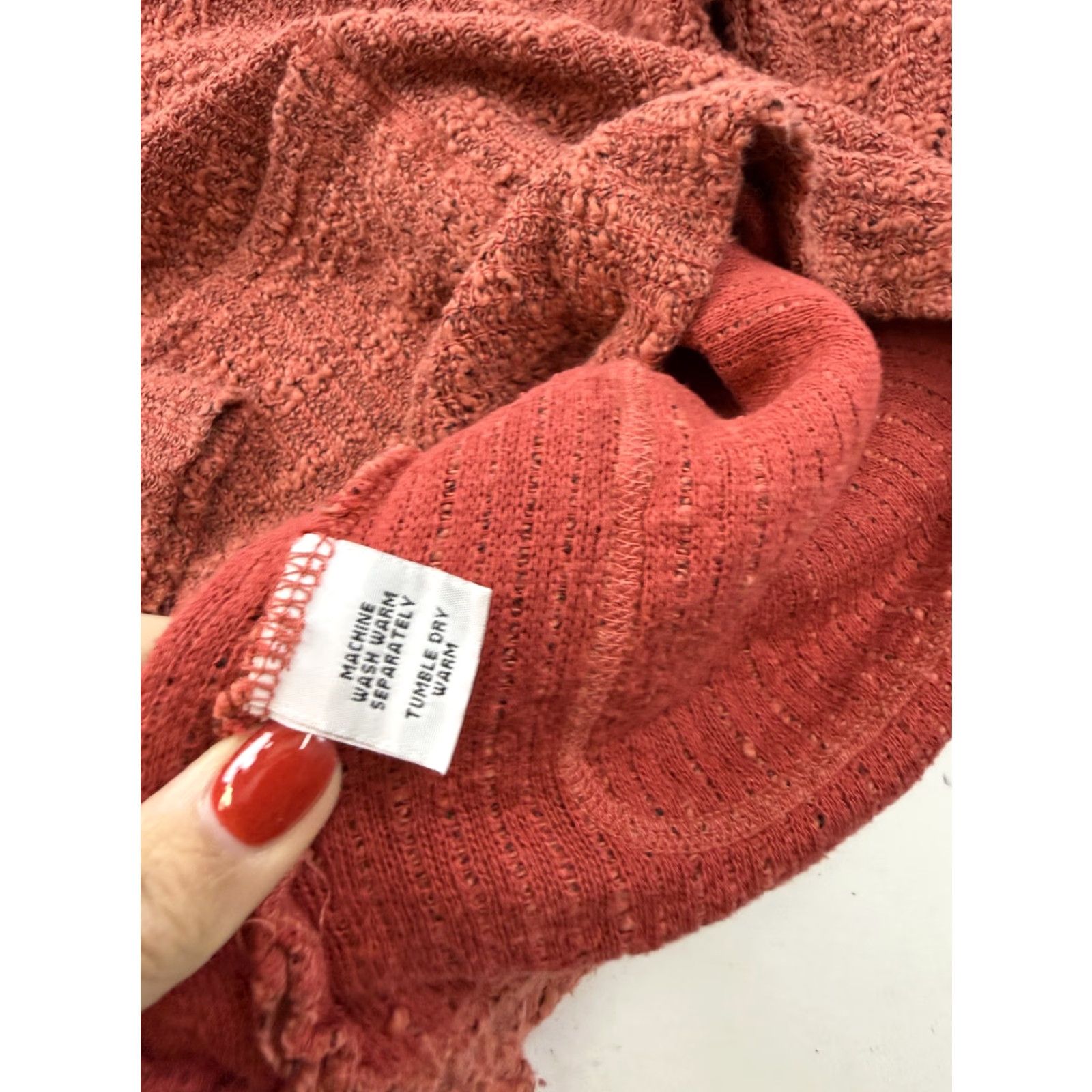Vintage Cut Loose Sweater Tunic Womens XS Red Textured Knit Mock Neck Pockets Top Size XS / US 0-2 / IT 36-38 - 6 Thumbnail