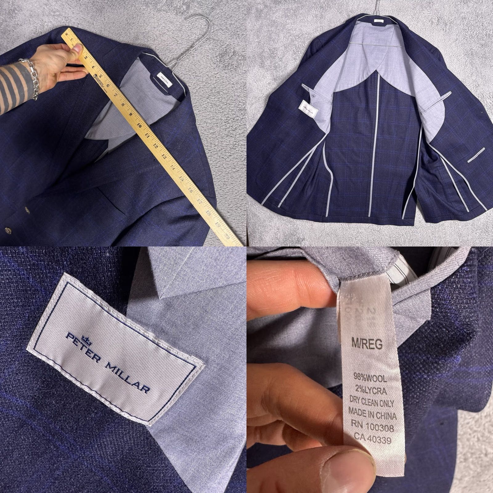 Peter Millar Peter Millar Sport Coat Men M Wool Windowpane Crown Crafted Fall Check Soft Blue Size US M / EU 48-50 / 2 - 8 Thumbnail