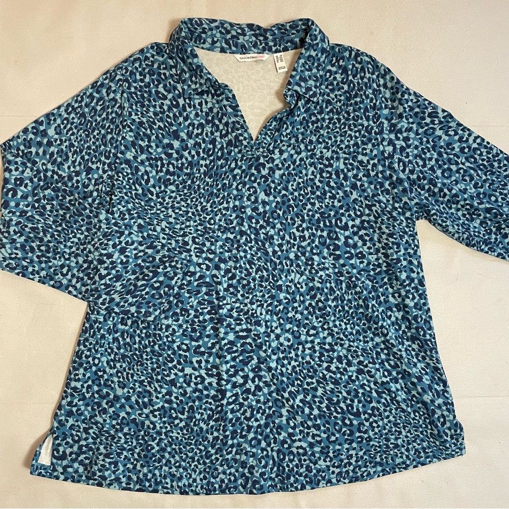 Isaac Mizrahi New Isaac Mizrahi Printed Split-Neck Collared Blue Long Sle Size XXL / US 16-18 / IT 52-54 - 5 Thumbnail