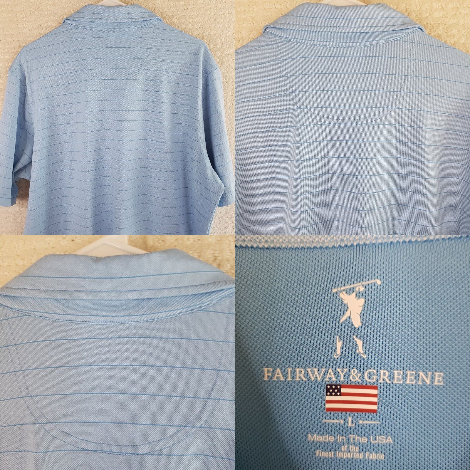Vintage Fairway & Greene Polo Shirt Mens L Blue Stripe Belfair Logo Golf Performance Top Size US L / EU 52-54 / 3 - 8 Thumbnail