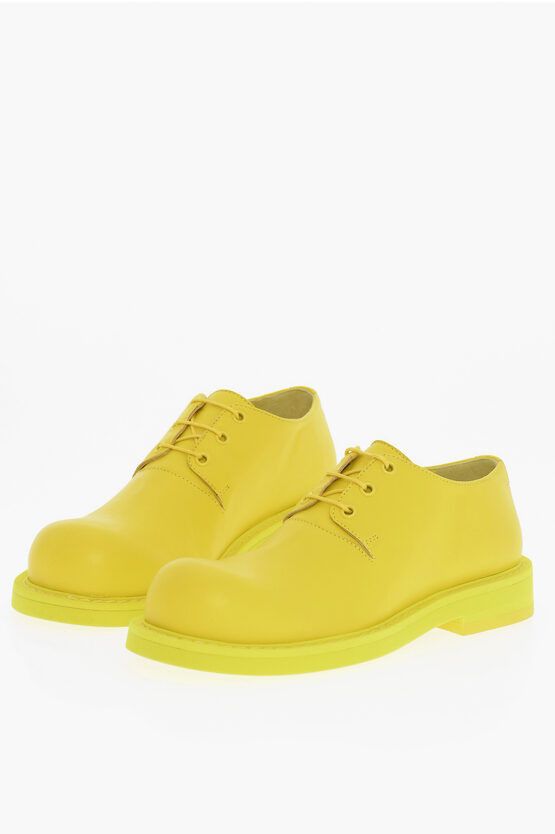 image of Maison Margiela Mm6 Solid Color Leather Derby Shoes in Yellow, Women's (Size 9)