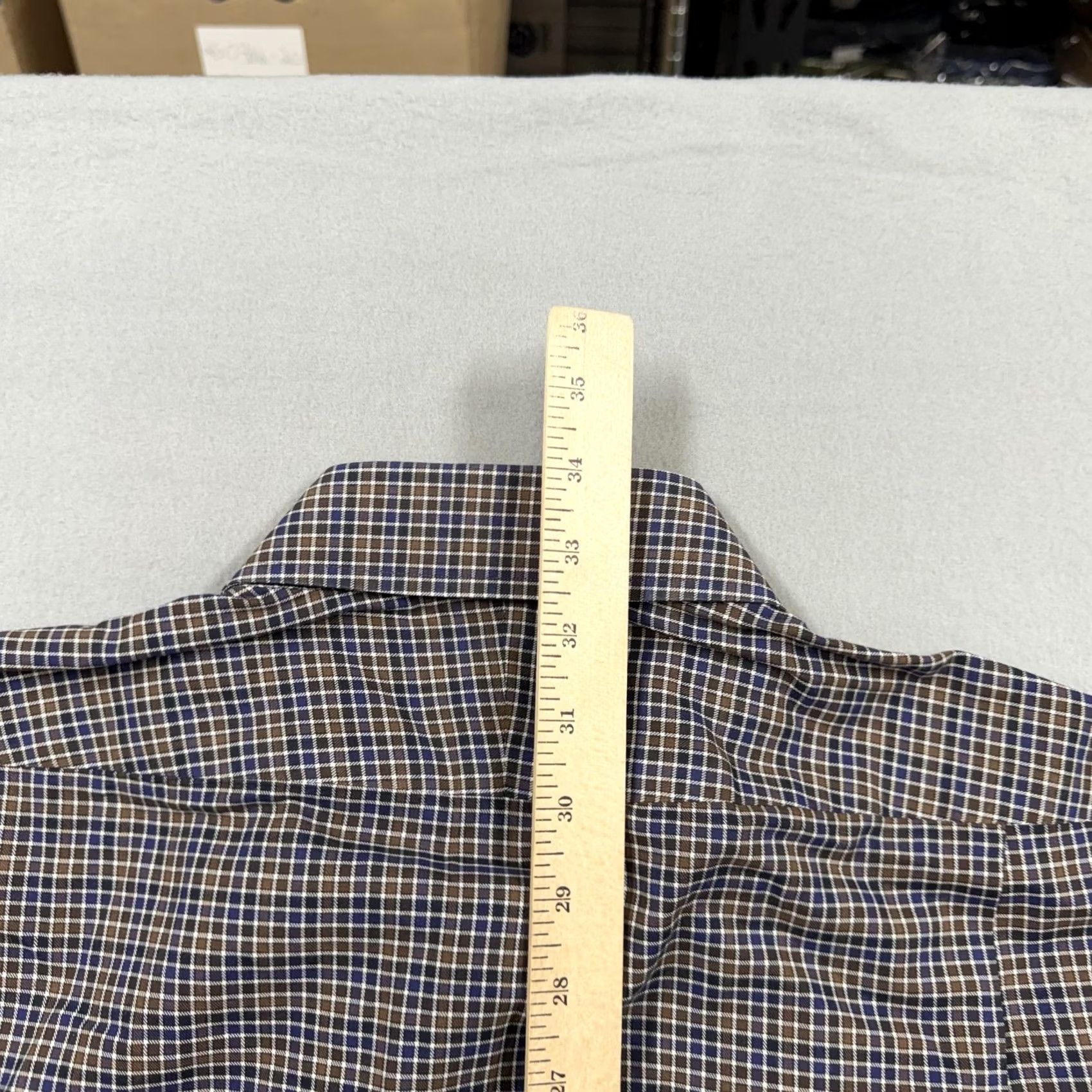 Peter Millar Peter Millar Shirt Mens XL Brown Gingham Cotton Dress Button Front Long Sleeve Size 46R - 7 Thumbnail