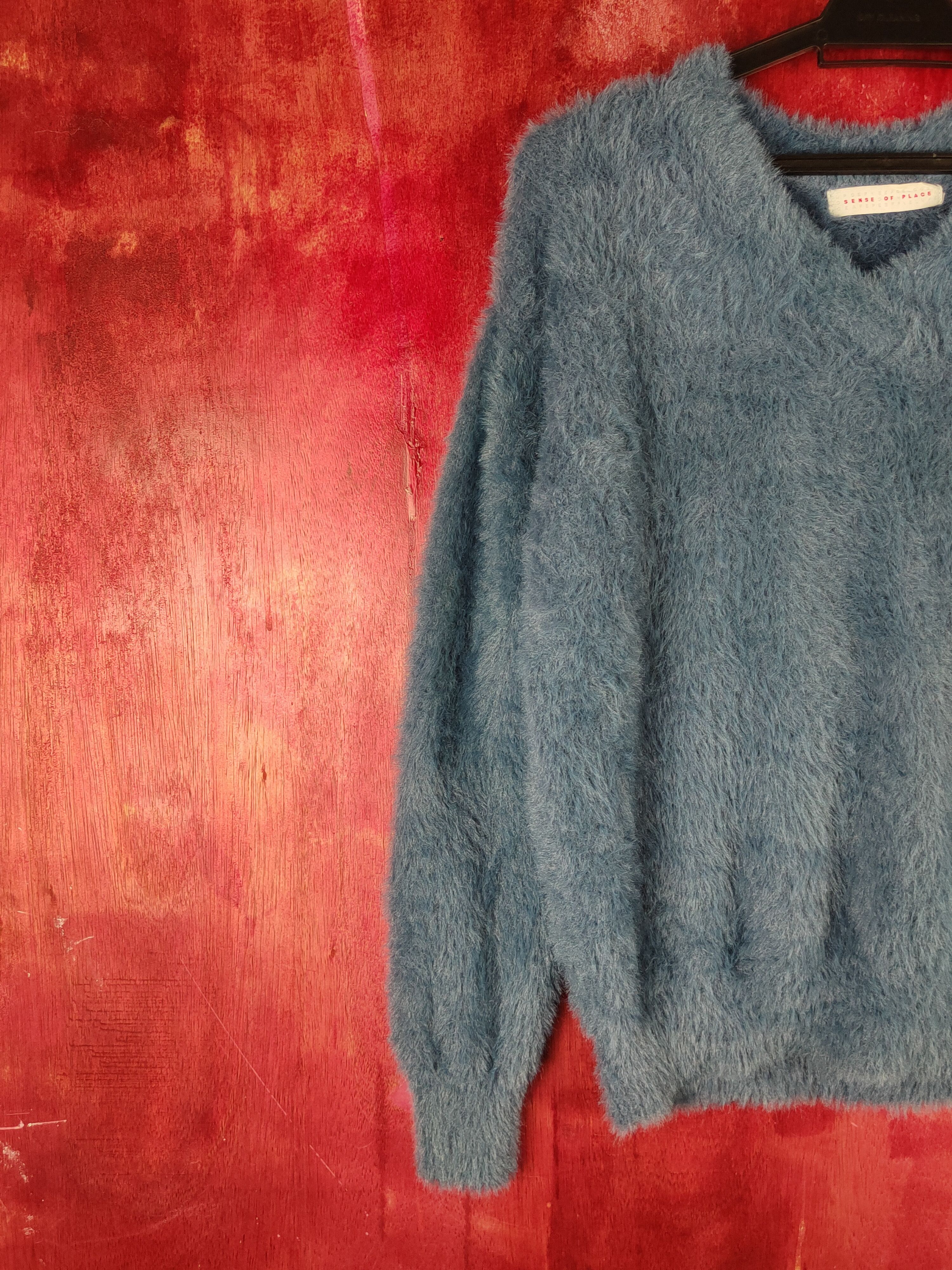 Vintage Sense of Place Blue Shag Shaggy Fur Mohair Knitwear #S2166 Size M / US 6-8 / IT 42-44 - 3 Thumbnail