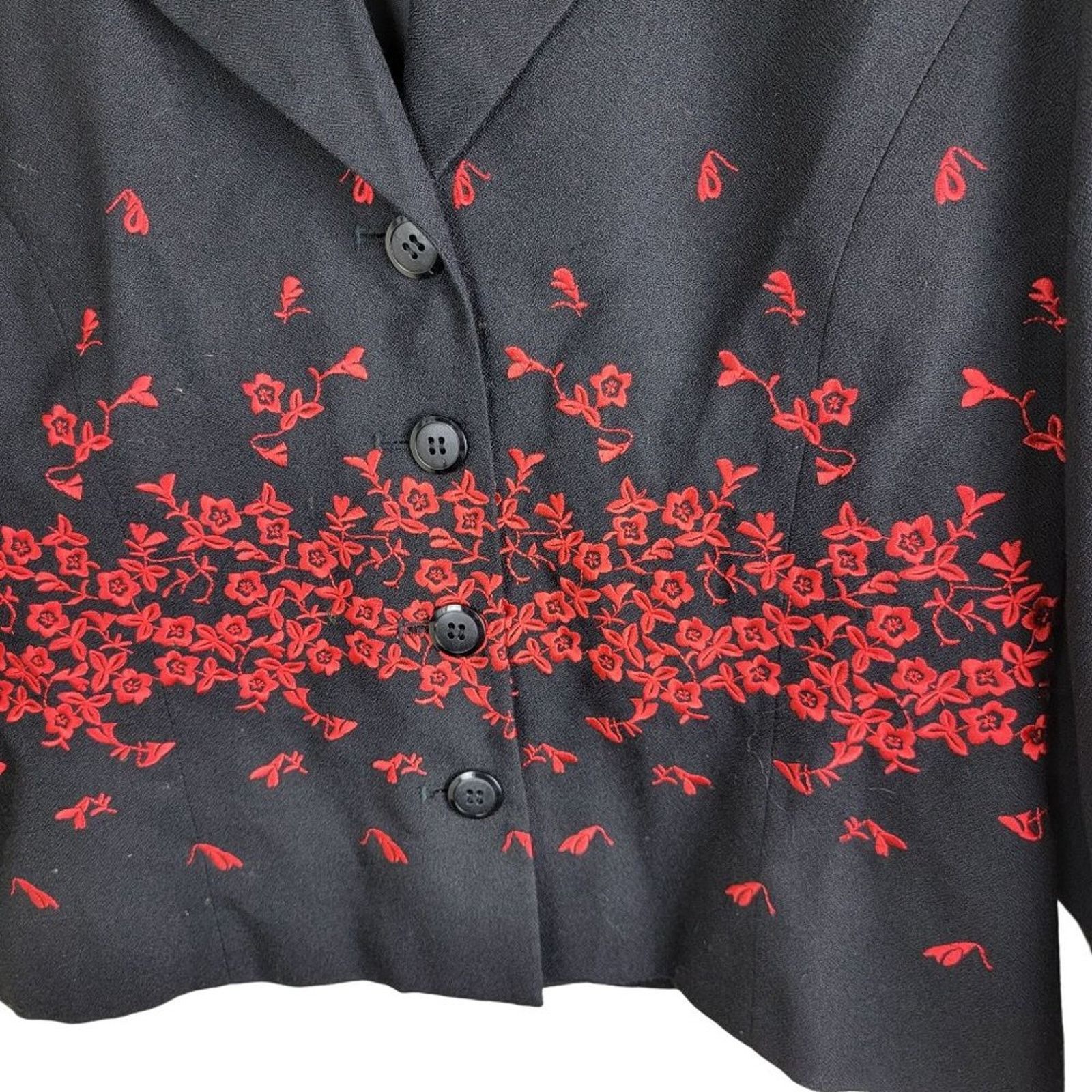 Vintage SCAASI Floral Embroidery Blazer Black Size L / US 10 / IT 46 - 4 Thumbnail