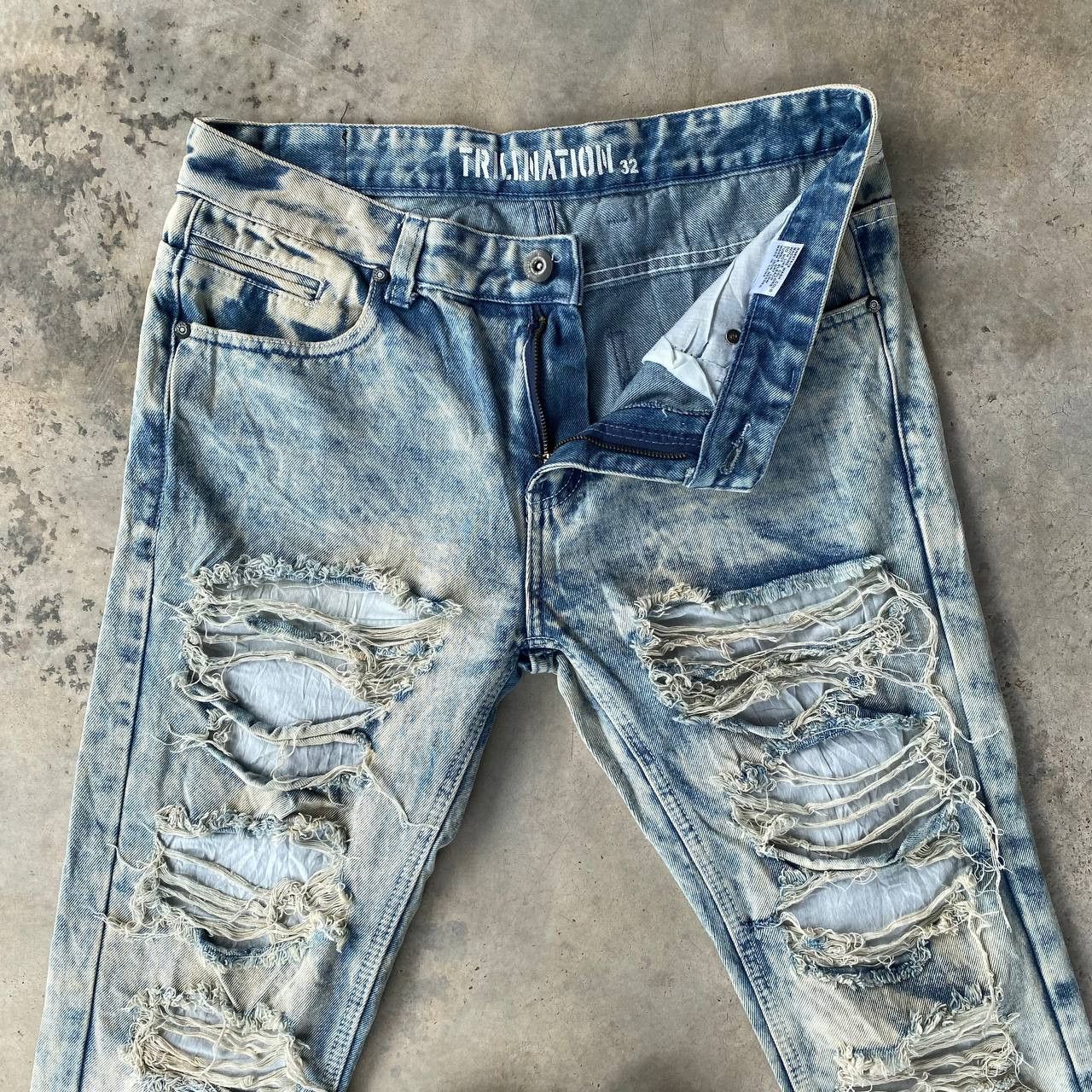 Japanese Brand Trillenation Heavy Distressed Jeans Shredded Punk Aesthetic Size US 32 / EU 48 - 3 Thumbnail