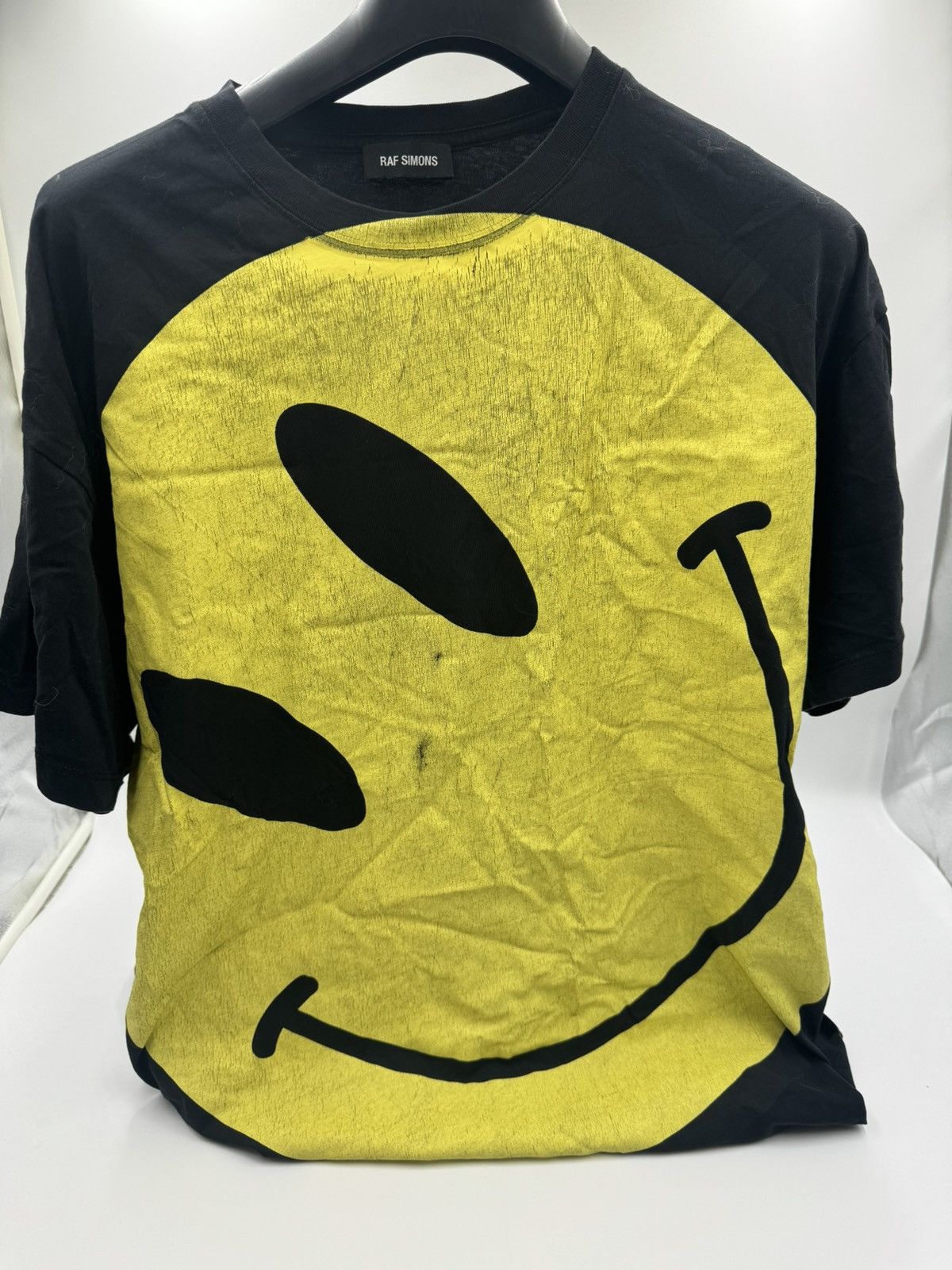 image of Raf Simons Iconic Smiley Face Tee in Black, Men's (Size Large)