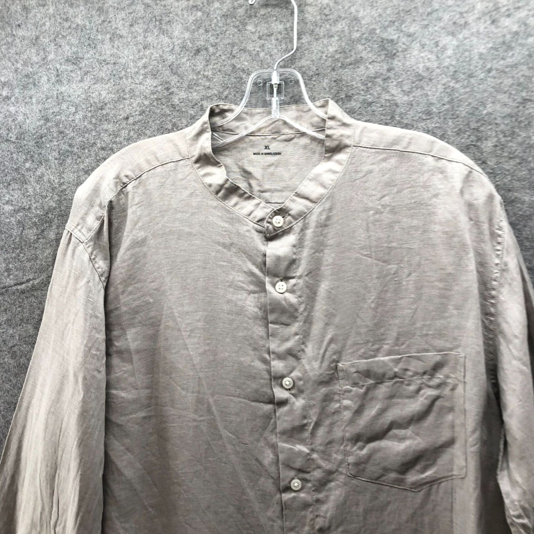 Muji MUJI Shirt Mens XL Long Sleeve Button Up Taupe Linen Band Collar Vintage? No Size US XL / EU 56 / 4 - 3 Thumbnail