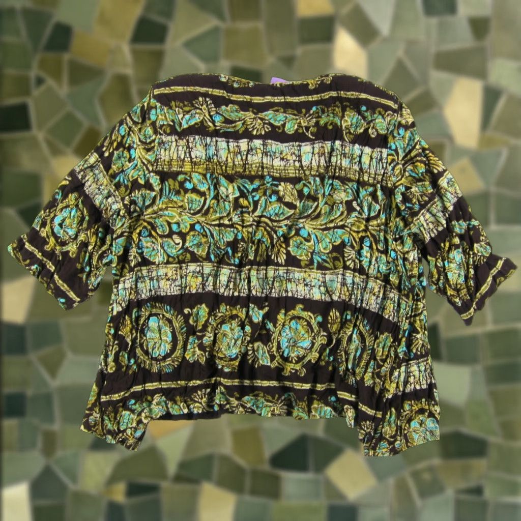 Vintage CM Shapes Blouse Short Sleeve V-Neck Beaded Floral 3X NWT 100% Rayon Brown Blue Green Womens Vintage Size XXL / US 16-18 / IT 52-54 - 1 Thumbnail