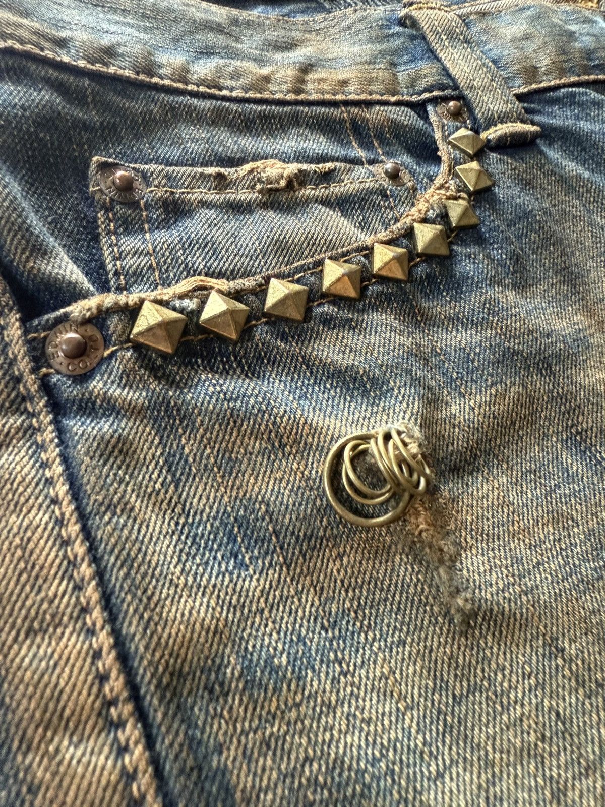 If Six Was Nine Rare Edwin 535 Pierced & Studs Heavy Mud Wash Flared Jeans Size US 32 / EU 48 - 10 Thumbnail
