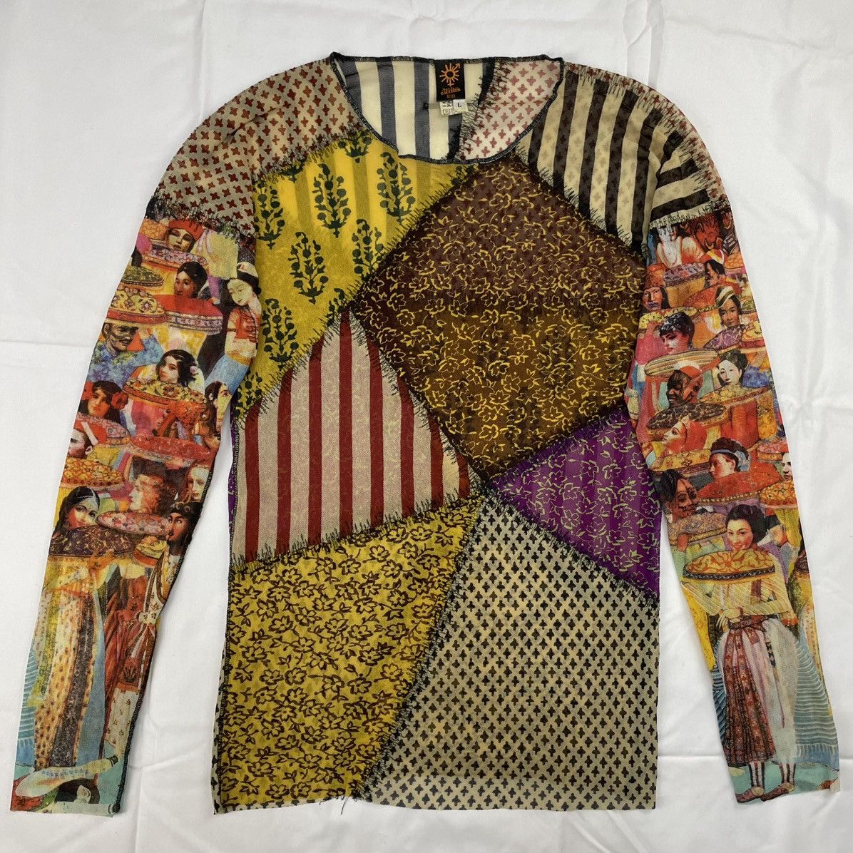 Jean Paul Gaultier Jean Paul Gaultier Asian Patchwork Elastic Mesh Top Vintage Size US L / EU 52-54 / 3 - 1 Thumbnail