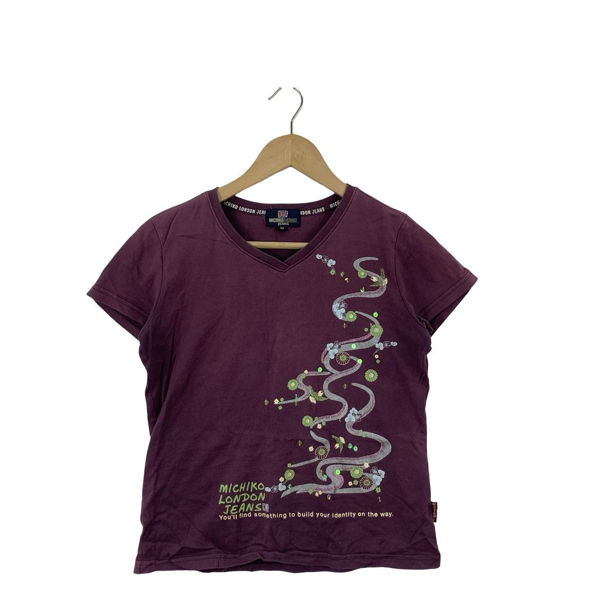 Michiko Koshino Michiko London Jeans Women’s Graphic V-Neck T-Shirt Size M / US 6-8 / IT 42-44 - 3 Thumbnail