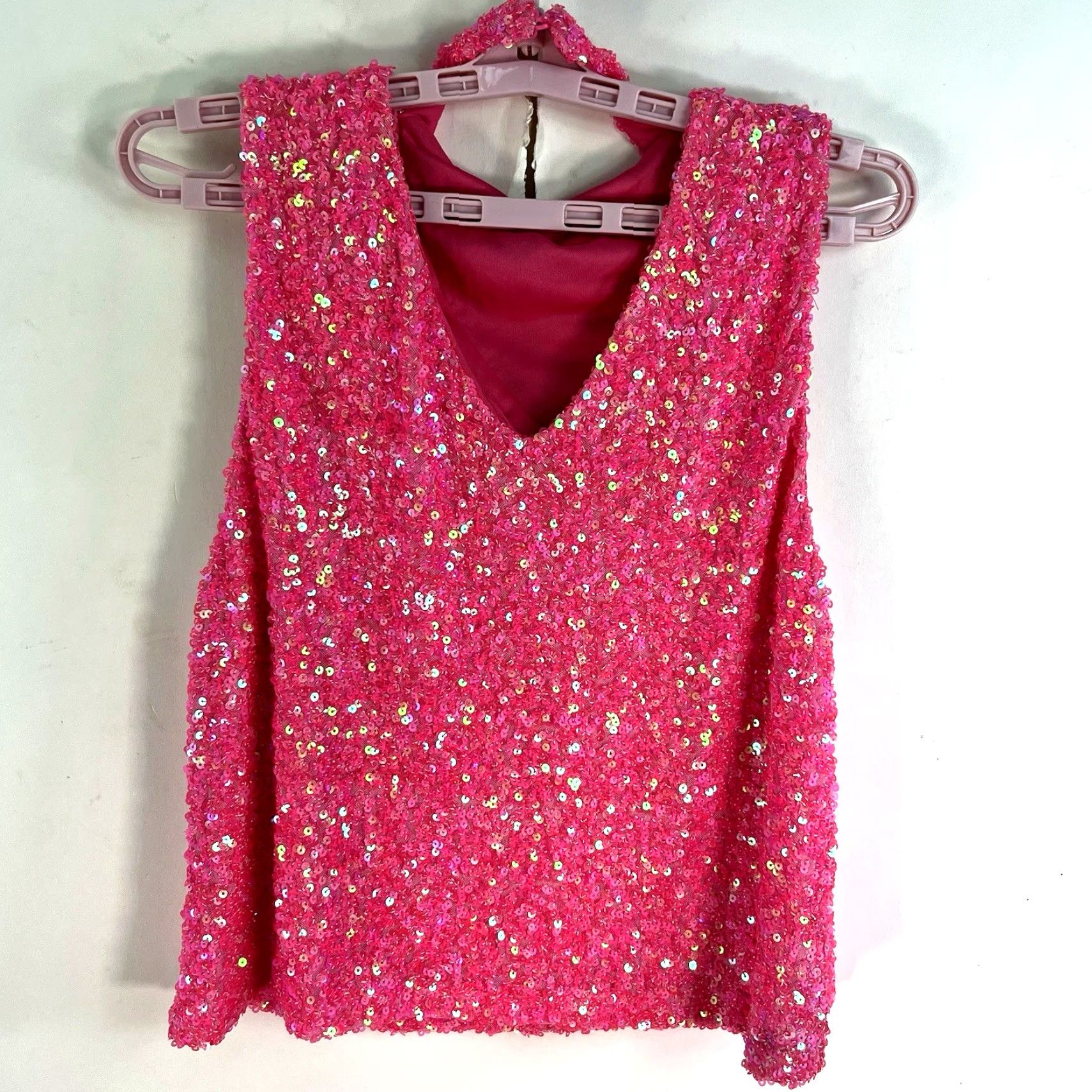 Nasty Gal Nasty Gal Sequin Sleeveless Top Womens Size 8 Pink Shirt 8 Womens Pink Sequin Sleeveless Cropped City Classic Casual Summer Spring Womens Size M / US 6-8 / IT 42-44 - 4 Thumbnail