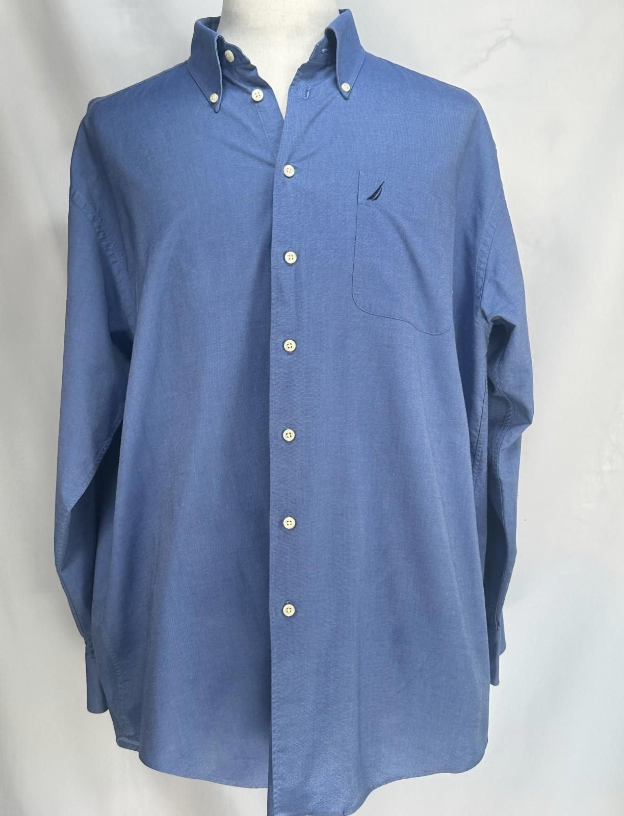 Nautica Nautica 100% Cotton Oxford Dress Shirt Blue Mens 17.5-34/35 Size 44R - 1 Thumbnail