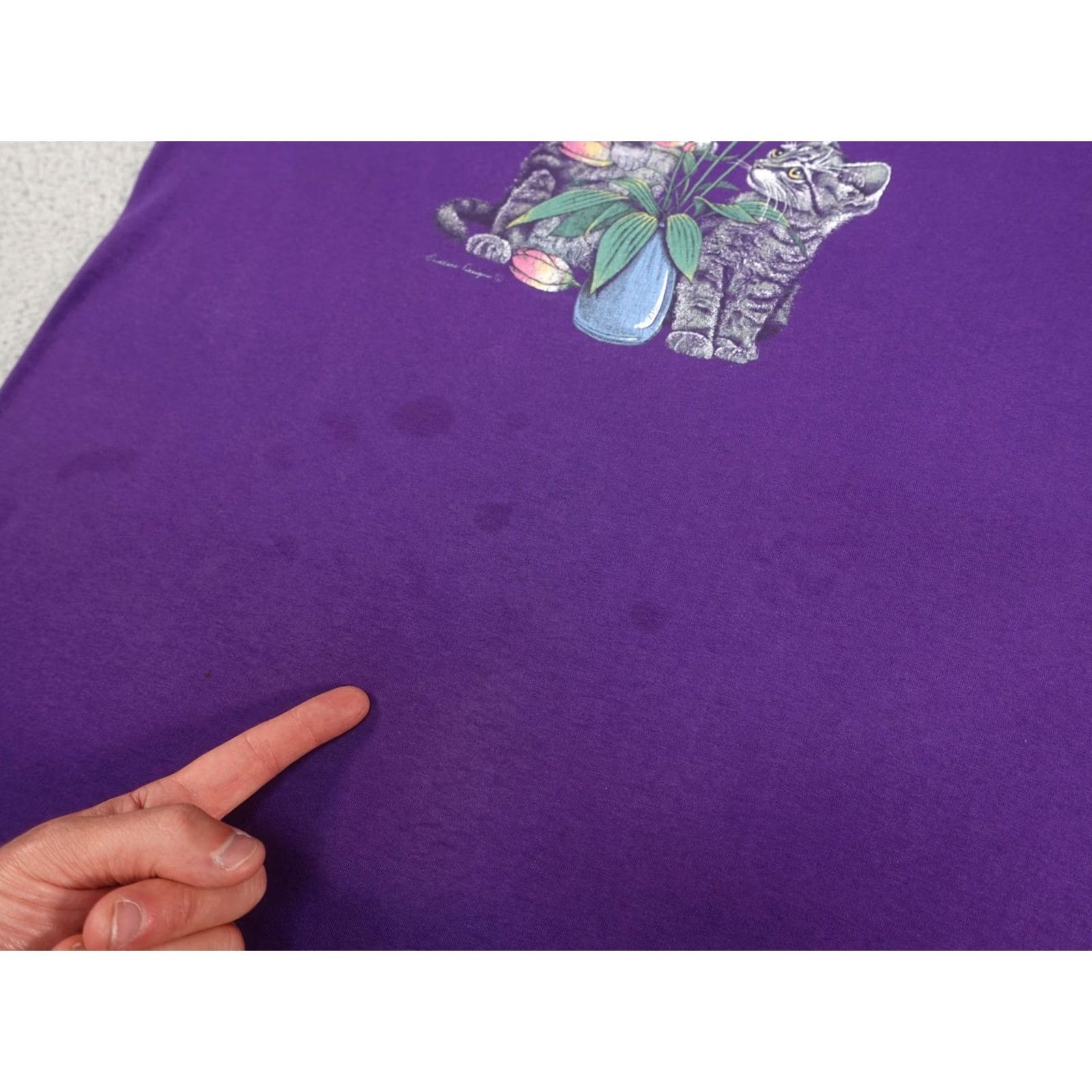 Vintage VINTAGE Cat Shirt Mens XL Purple Butterflies Tulips Flowers Floral Y2K Nature Graphic Print Crew Neck Short Sleeve Size US XL / EU 56 / 4 - 5 Thumbnail